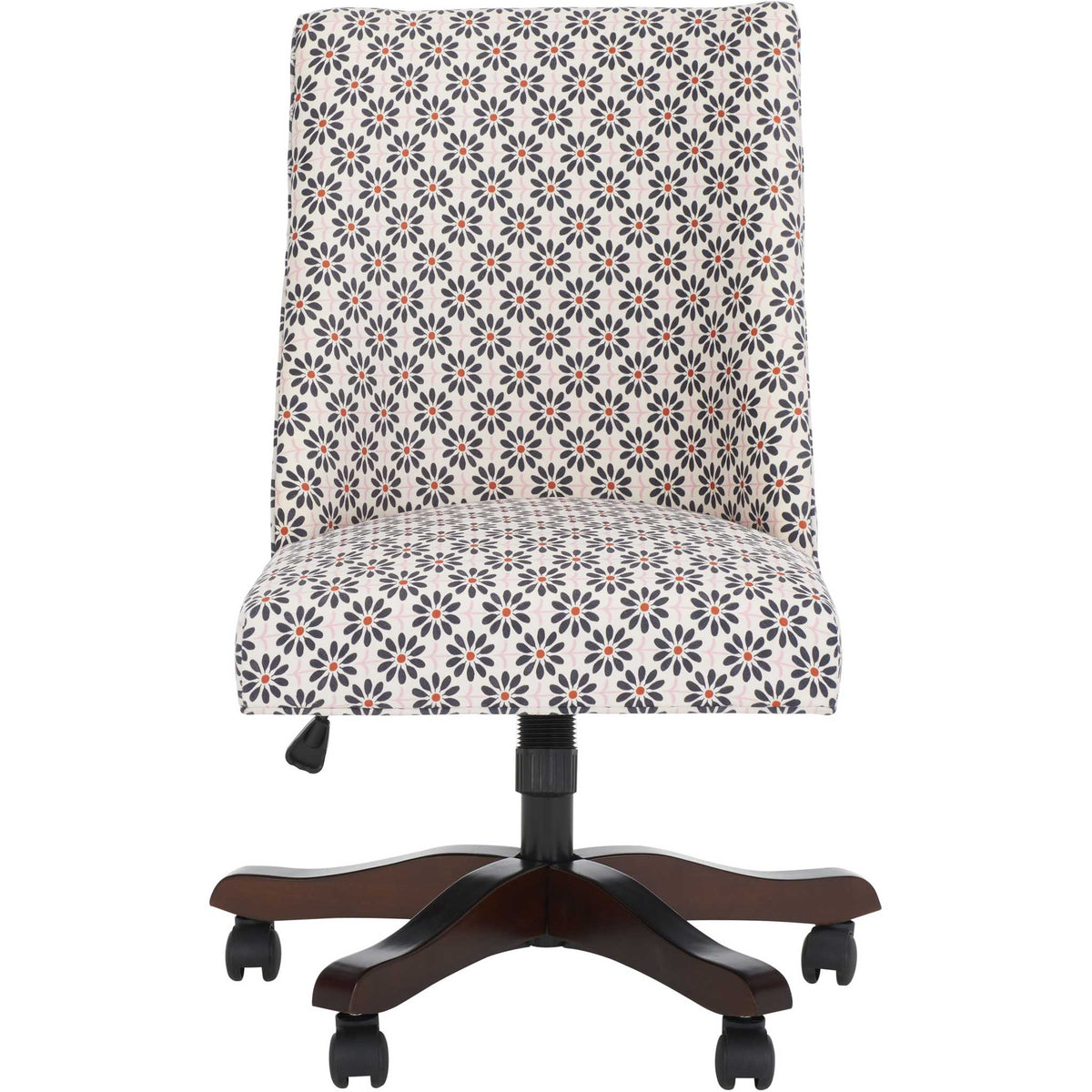 Armless floral desk chair with cushioned seat and supportive back on a smooth-rolling base || MCR1028D || front_studio