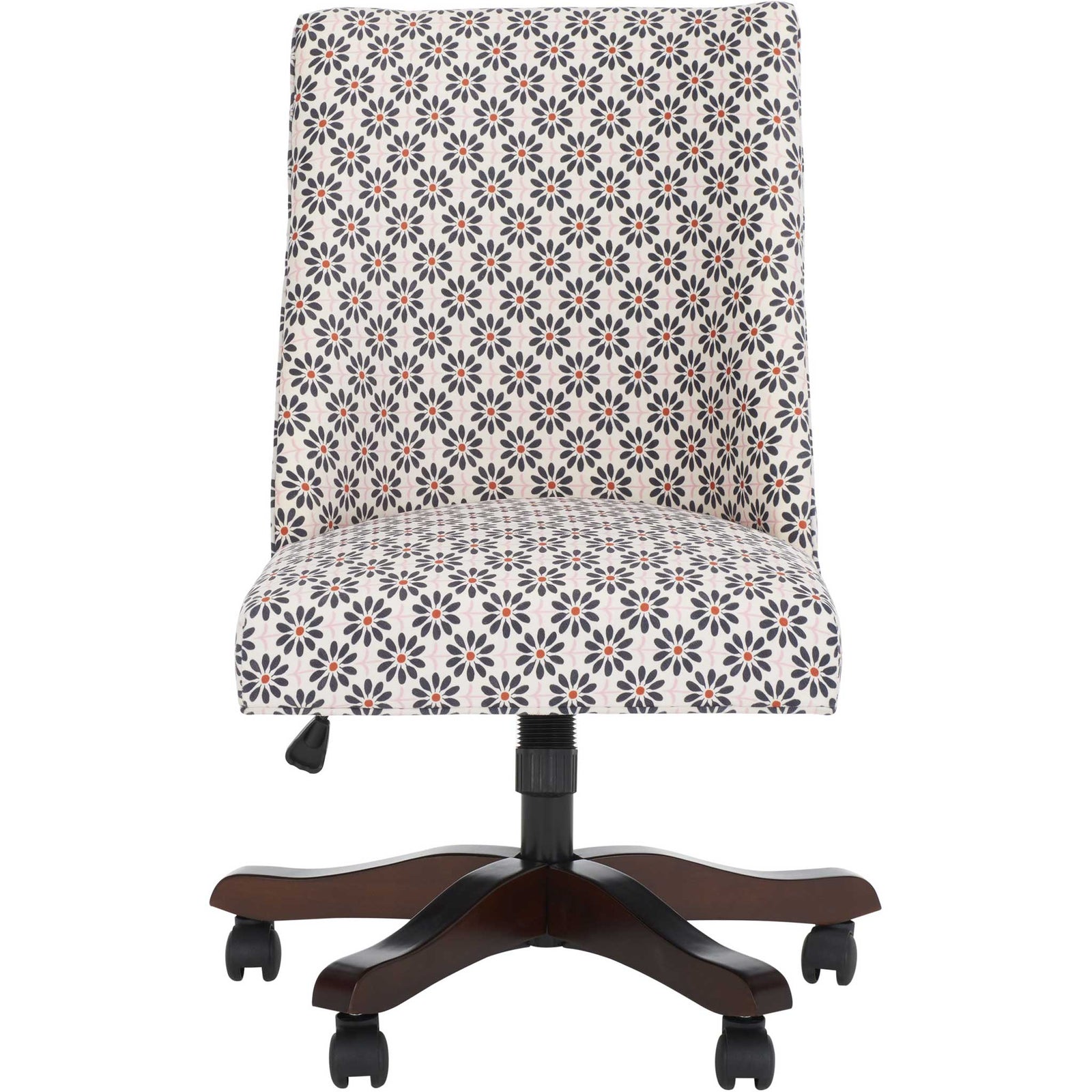 Armless floral desk chair with cushioned seat and supportive back on a smooth-rolling base || MCR1028D || front_studio