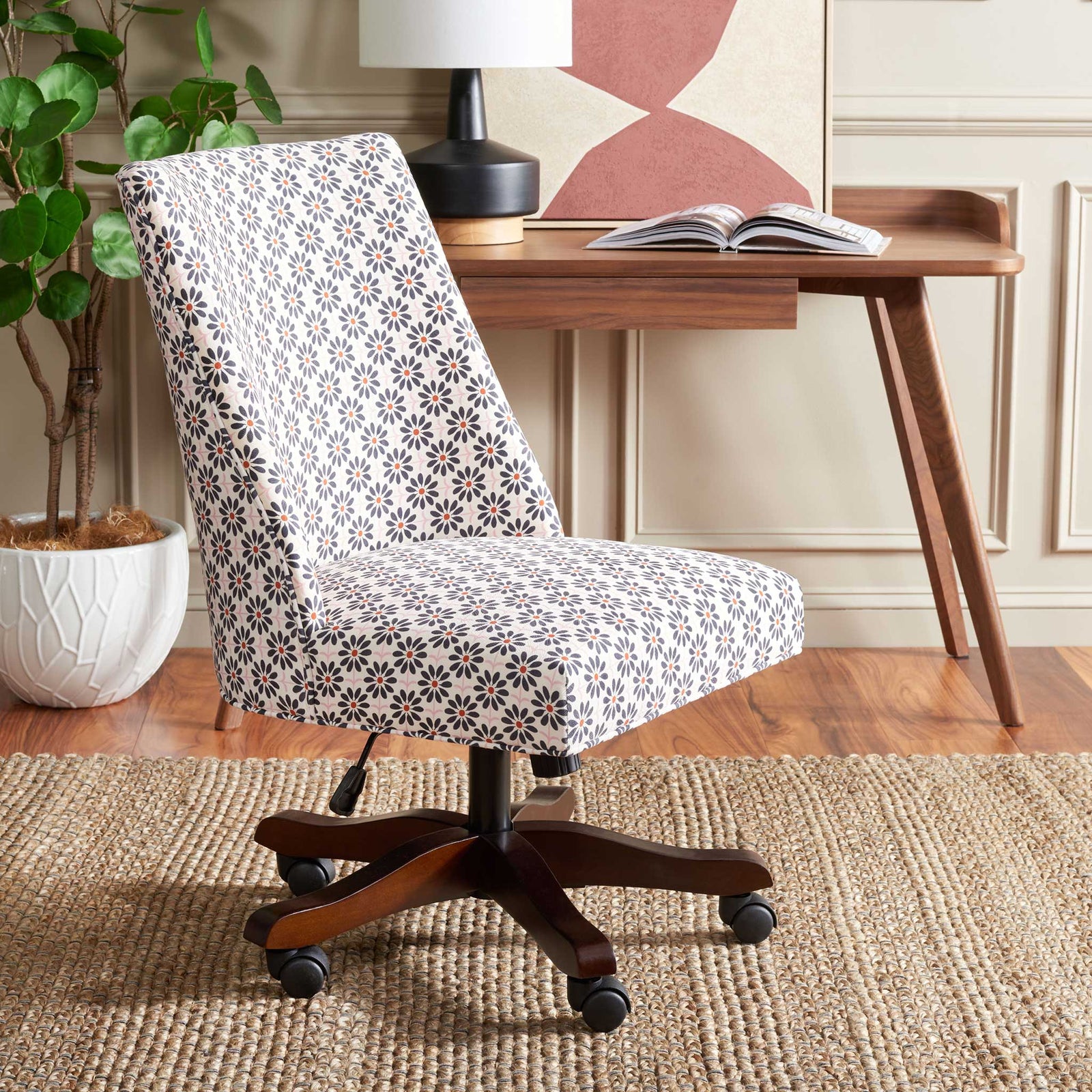 Chic floral desk chair brings pattern and comfort to modern workspaces || MCR1028D || front_angle_room