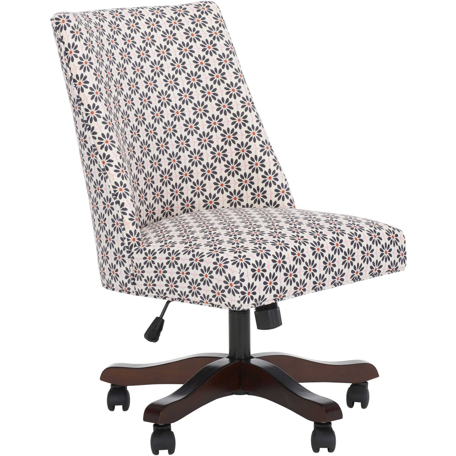 Armless floral desk chair with cushioned seat and supportive back on a smooth-rolling base || MCR1028D || front_studio