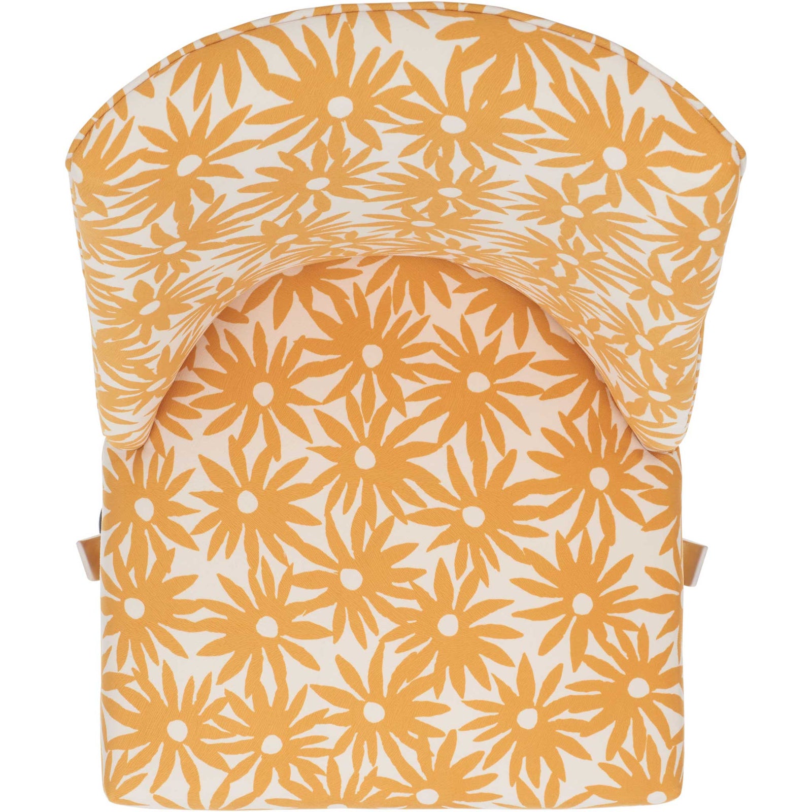 Wraparound back and roomy seat in vibrant yellow floral pattern for all-day comfort. || MCR1028E || top_studio