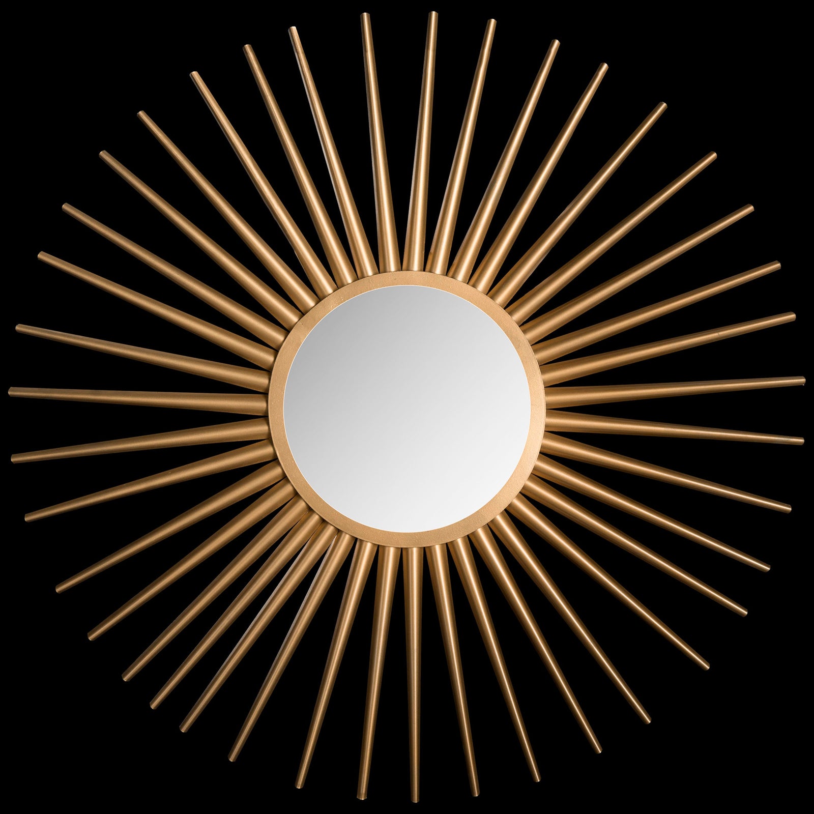 Gold sunburst mirror with a wide central ring and long, evenly spaced rays || MIR4000A || front_studio