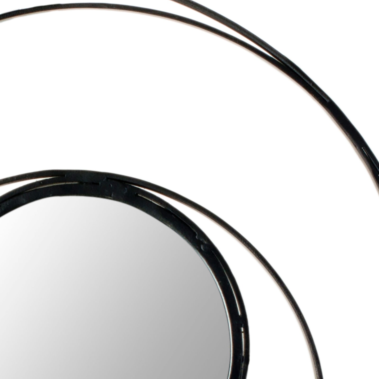 Glossy black mirror frame and slender metal rings create layered curves || MIR4012A || detail_studio