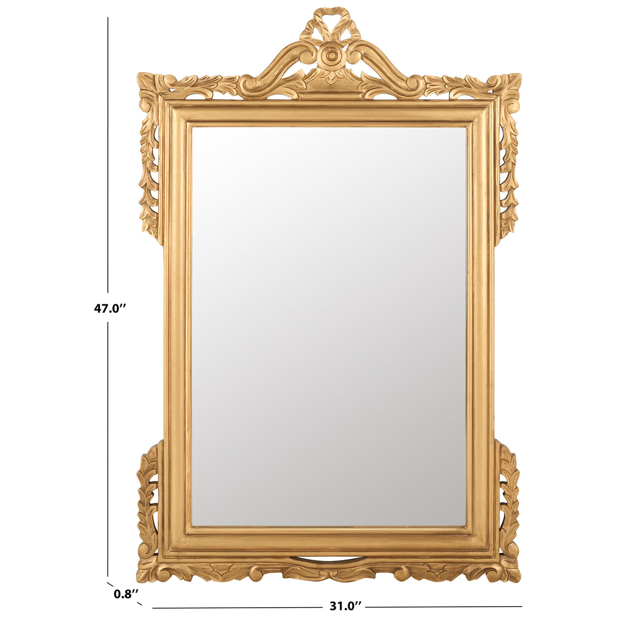 This ornate gold mirror measures 31 inches wide by 47 inches high || MIR5004C || dimension_studio