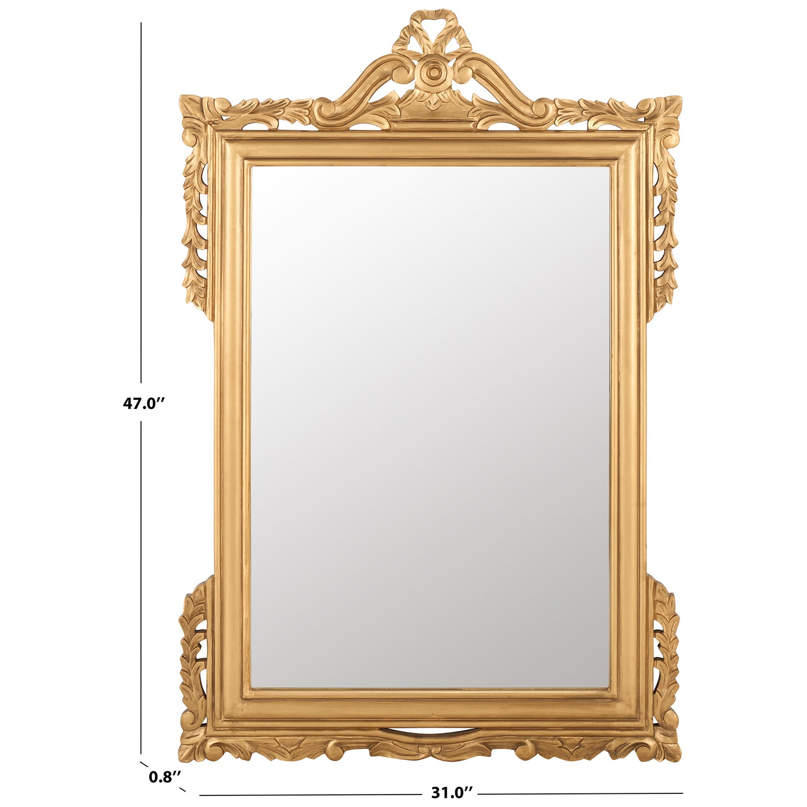 This ornate gold mirror measures 31 inches wide by 47 inches high || MIR5004C || dimension_studio
