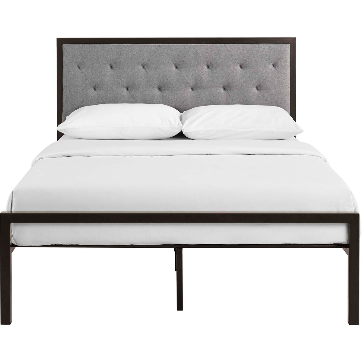 Miles Fabric Platform Bed Brown Gray