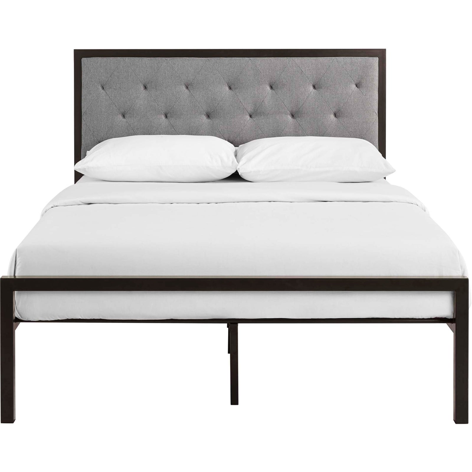 Miles Fabric Platform Bed Brown Gray