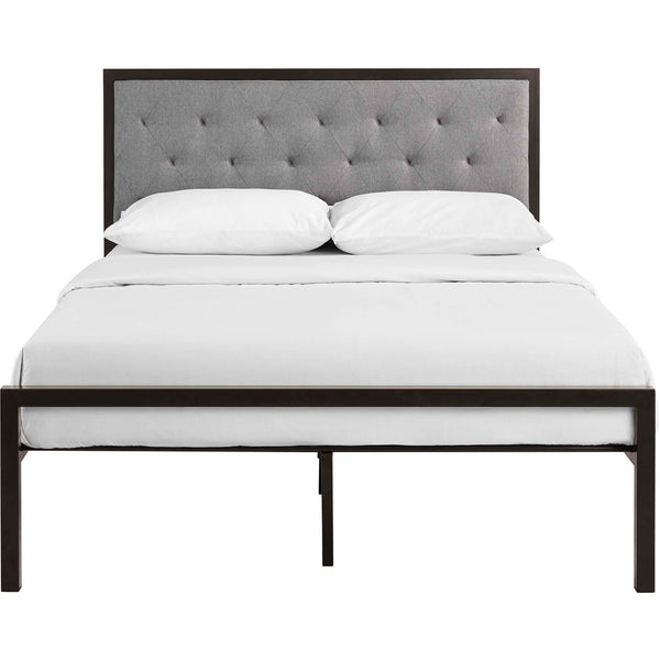 Miles Fabric Platform Bed Brown Gray