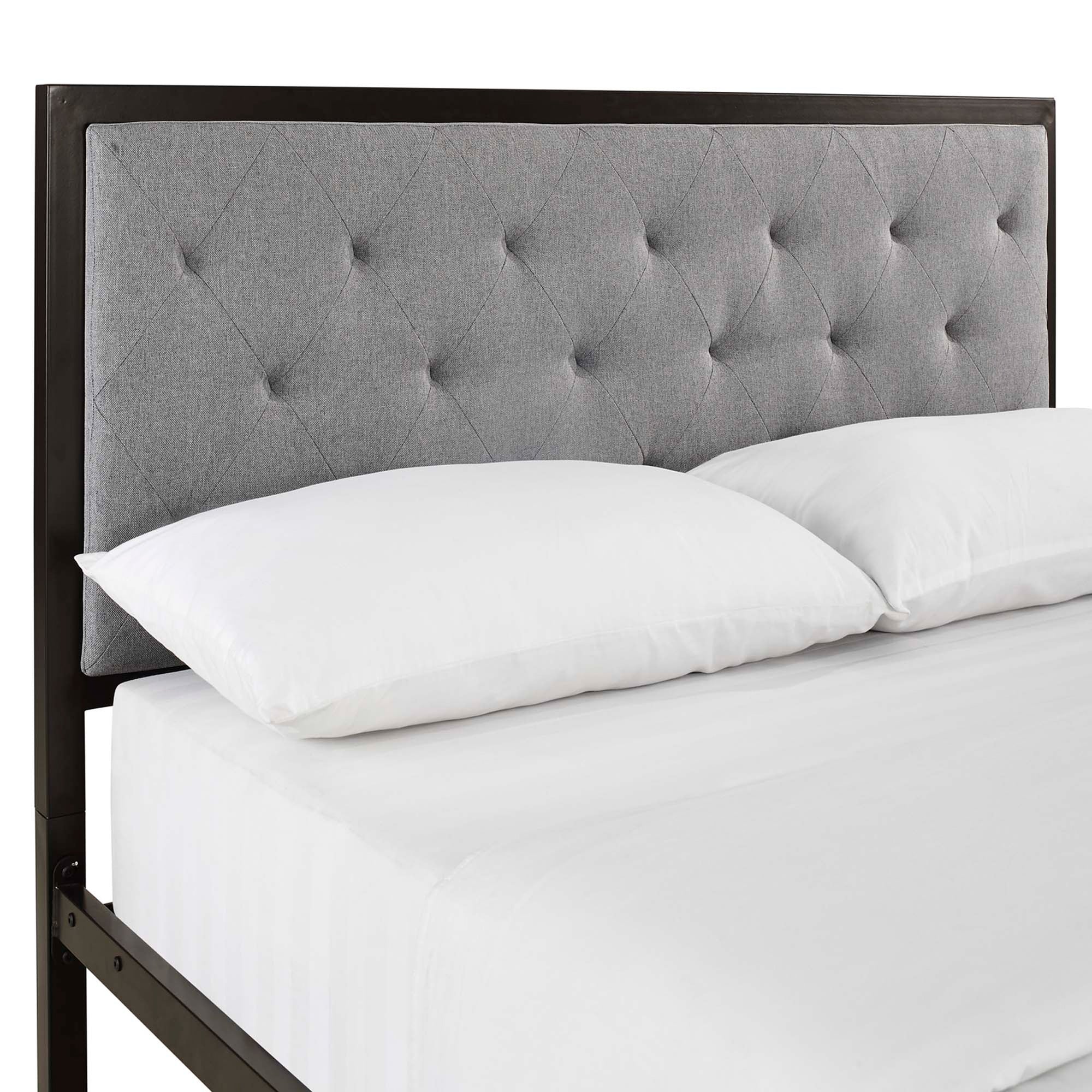 Miles Fabric Platform Bed Brown Gray