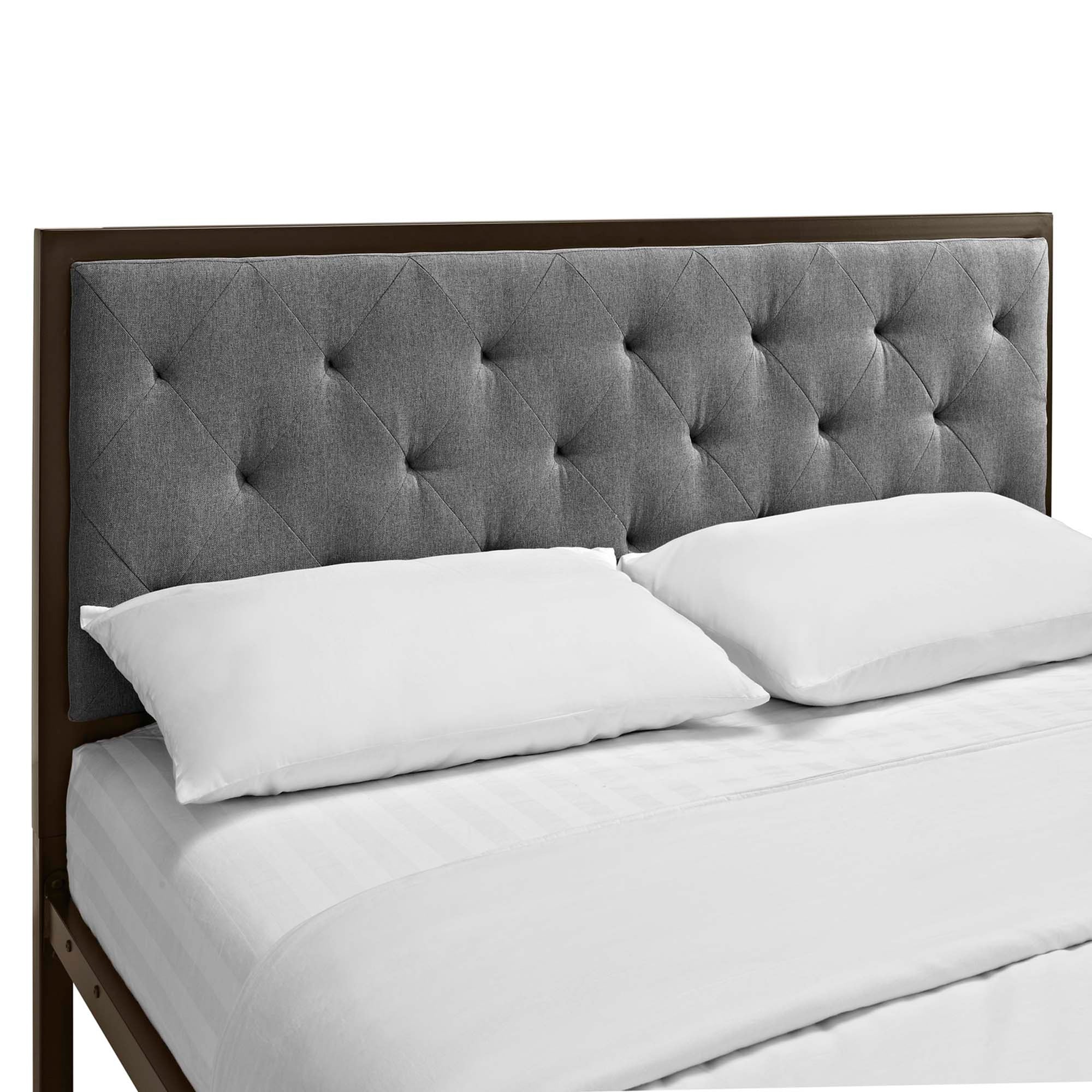 Miles Fabric Platform Bed Brown Gray