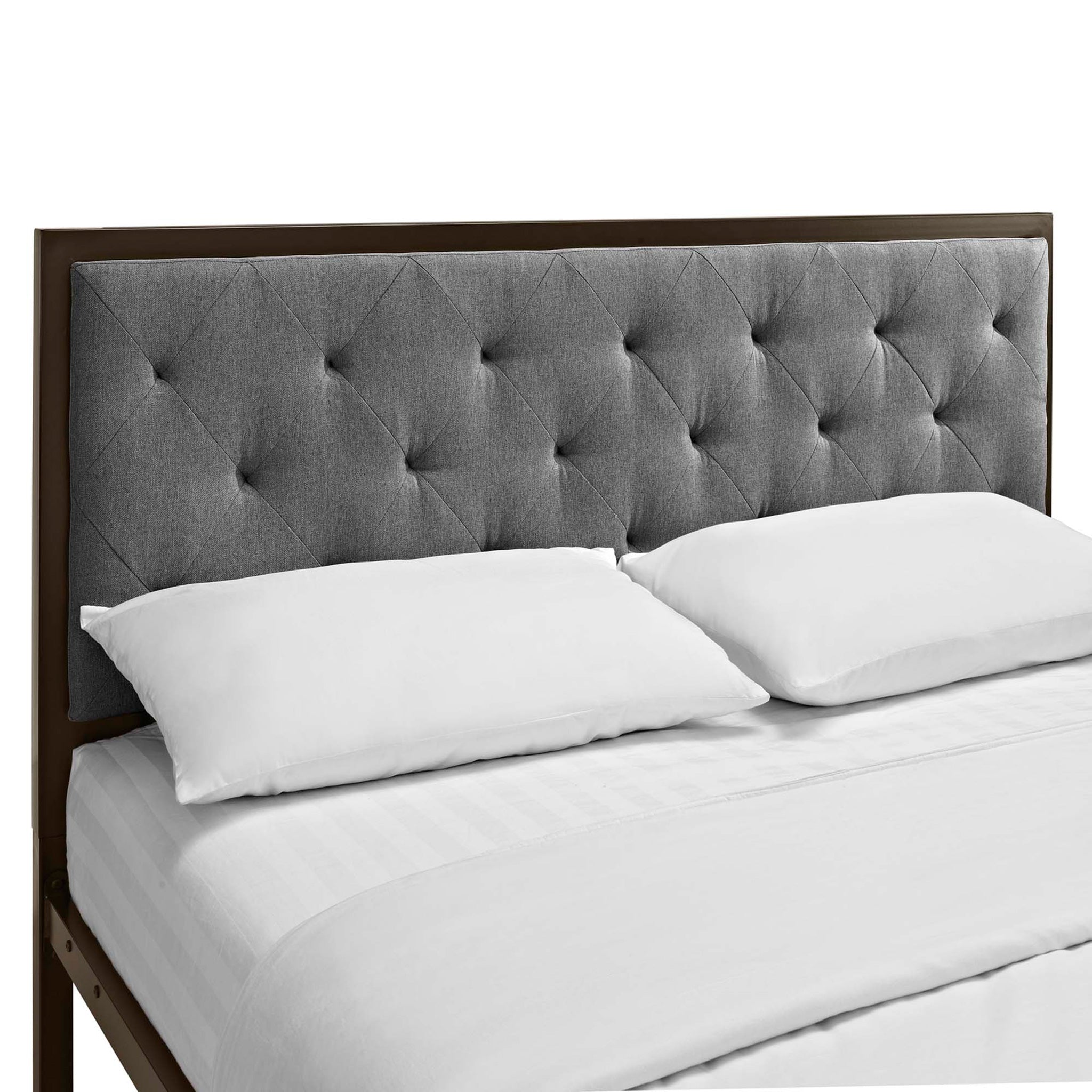 Miles Fabric Platform Bed Brown Gray
