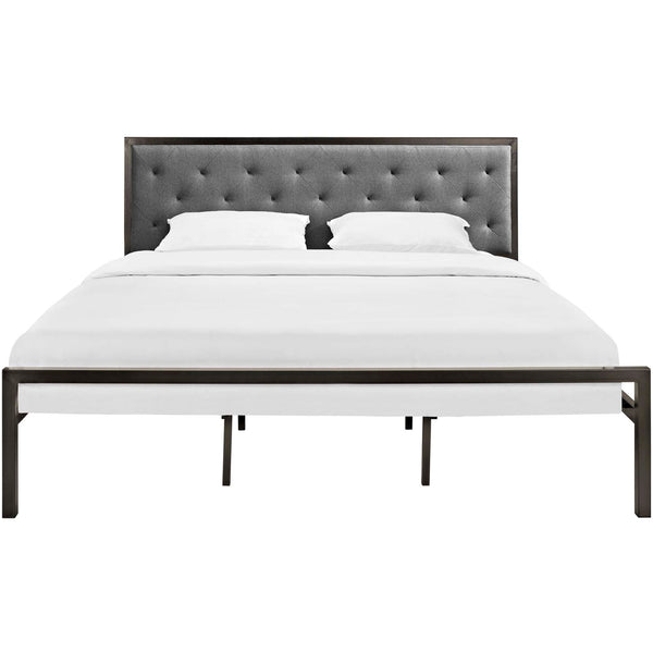 Miles Fabric Platform Bed Brown Gray