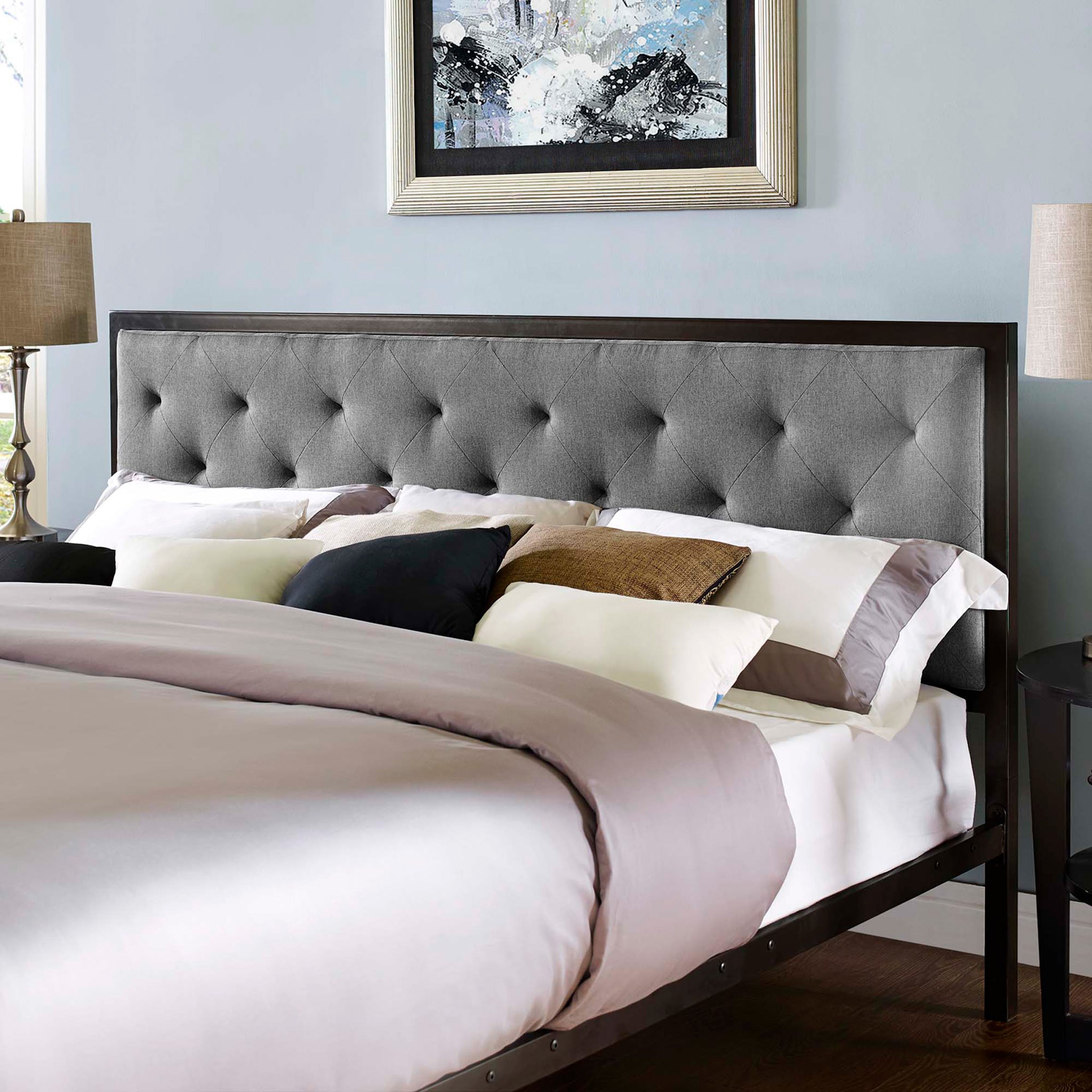 Miles Fabric Platform Bed Brown Gray