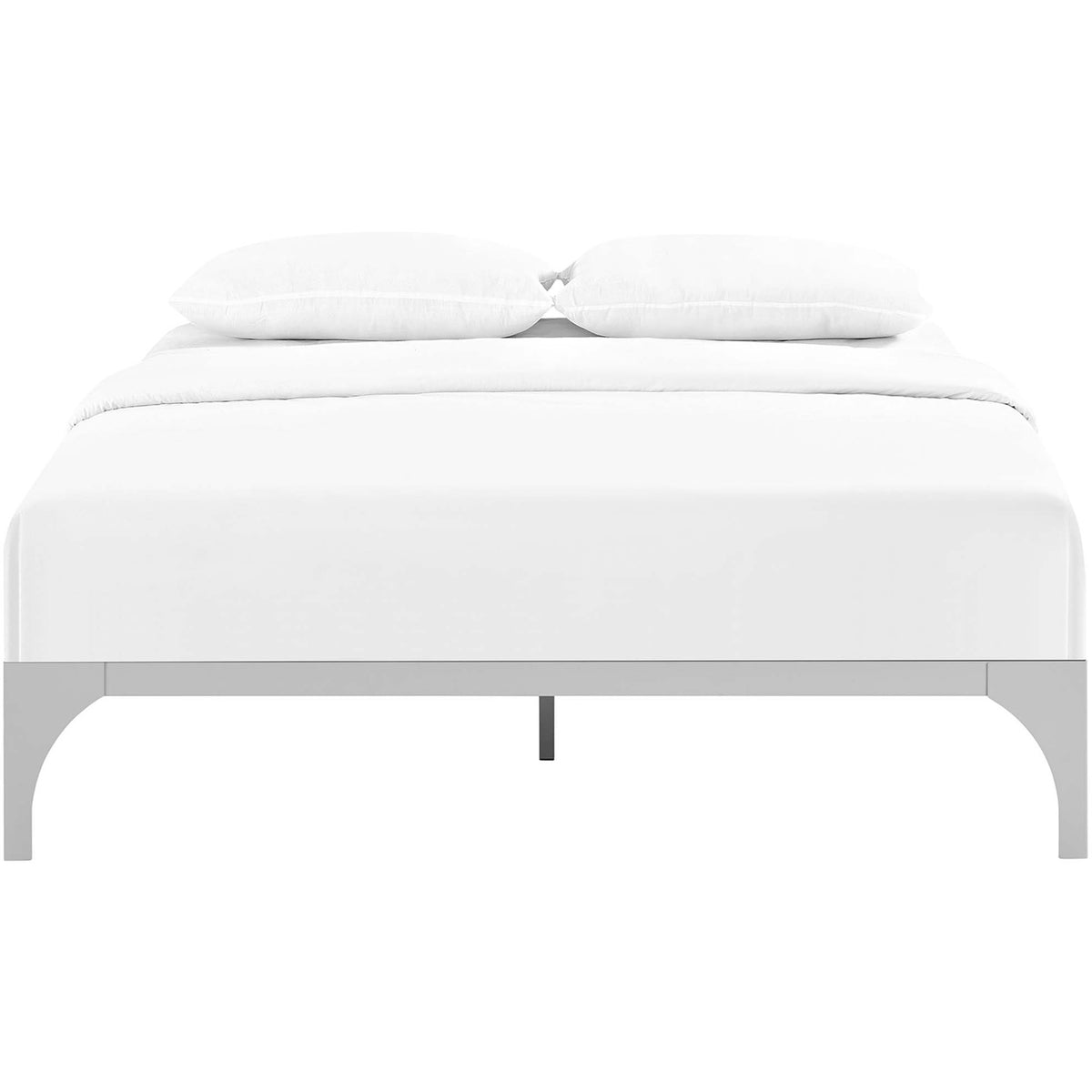 Gracefully curved silver legs lift the low-profile bed frame above an open base || MOD-5433-SLV || front_studio
