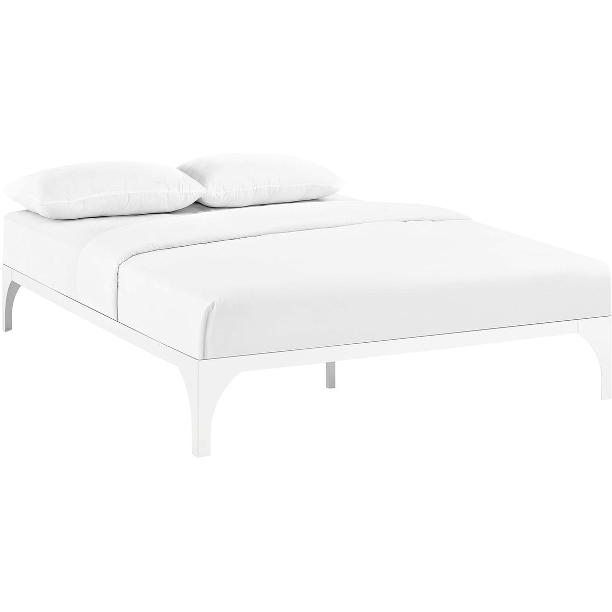 White steel platform bed has a clean, low silhouette and gently curved legs || MOD-5433-WHI || front_angle_studio