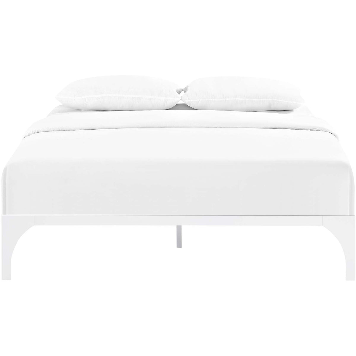 Minimalist white bed frame features a slim perimeter and arched corner legs || MOD-5433-WHI || front_studio