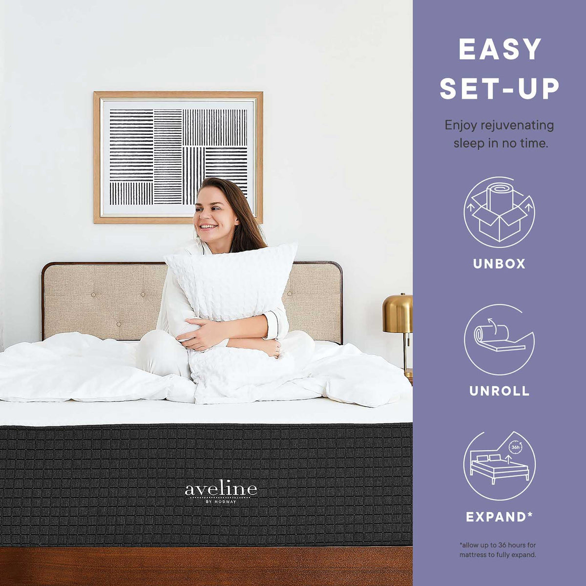 The compressed 6-inch mattress unrolls and expands for easy bedroom setup.