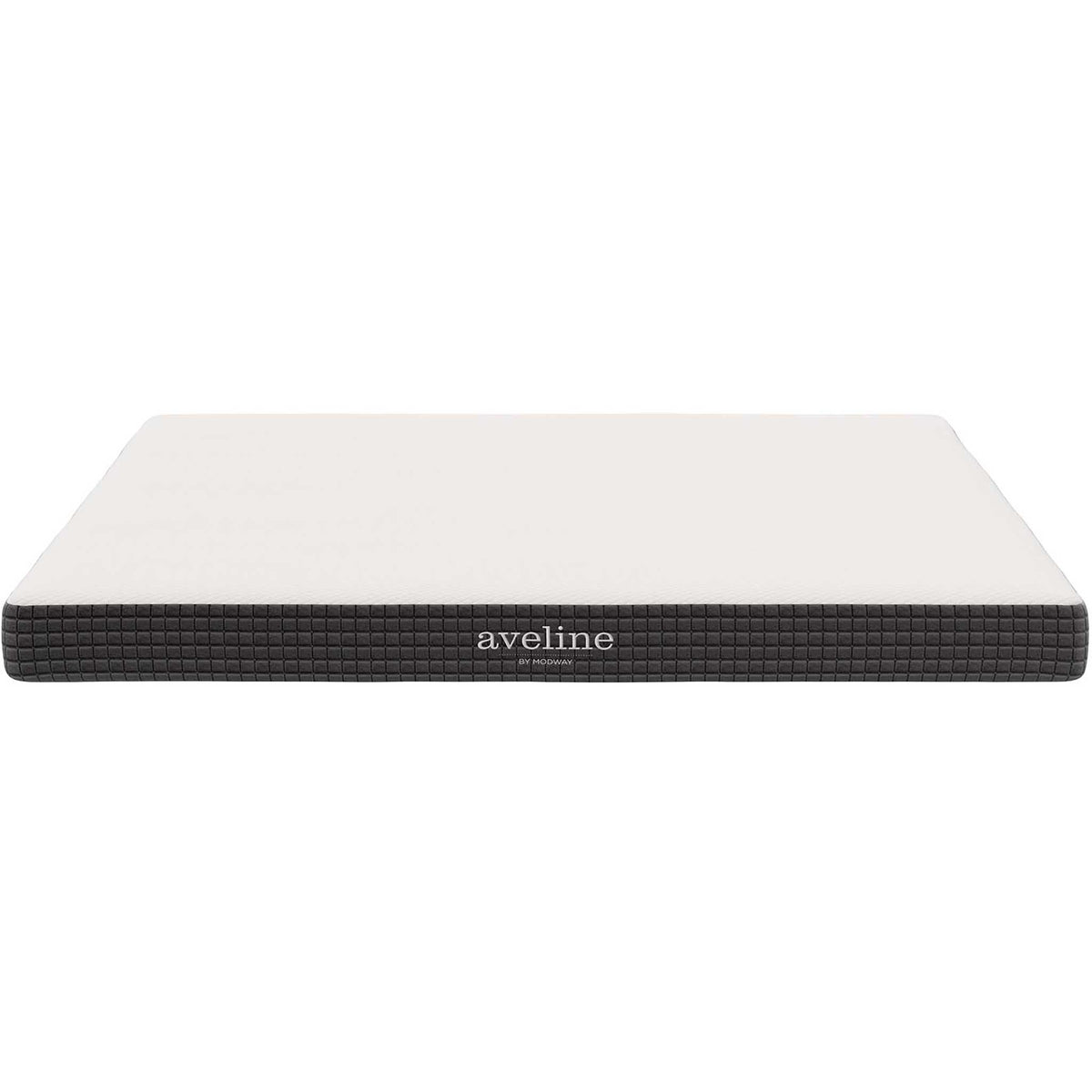 The 6-inch king mattress has a white knit top framed by a slim charcoal square-quilted border. || MOD-5491-WHI || front_studio