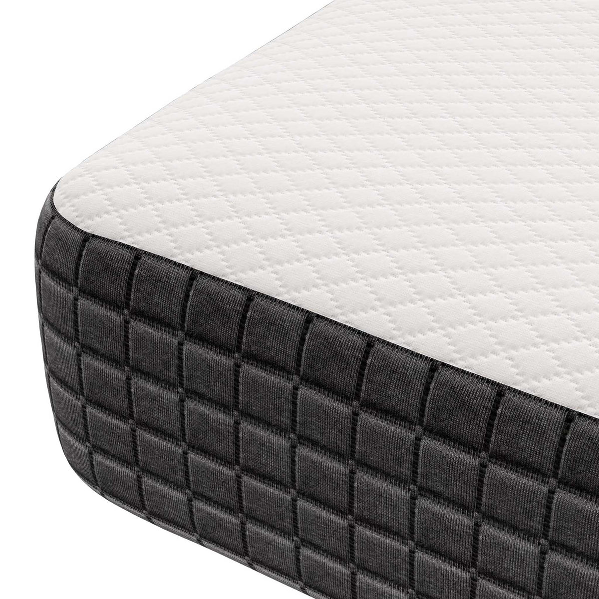 Fine diamond quilting across the white cover contrasts with the low-profile textured side.