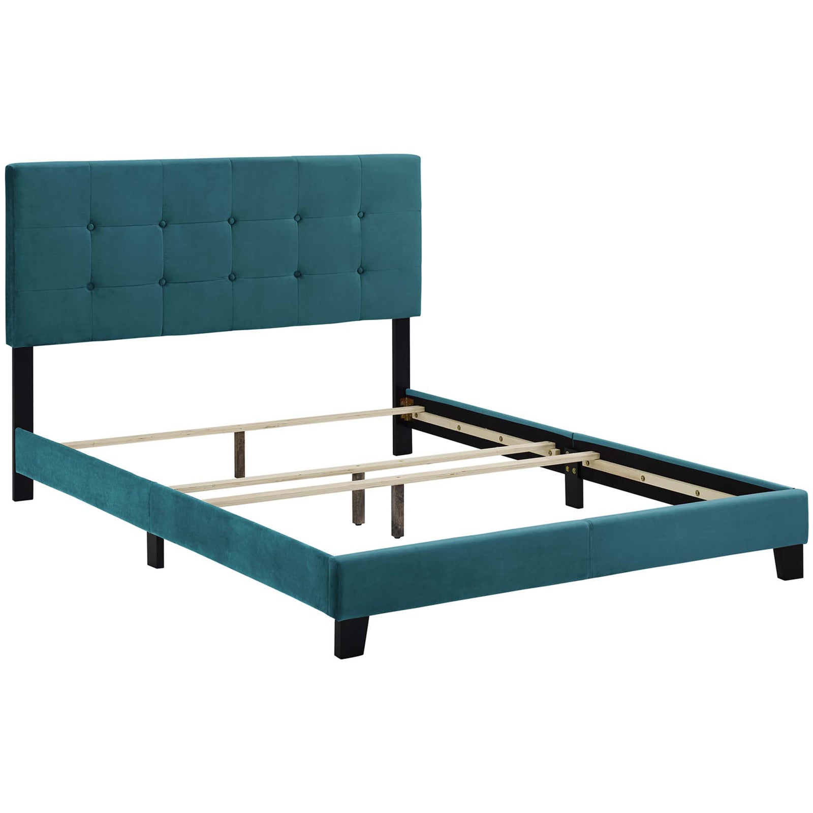 Adriane Upholstered Velvet Bed Sea Blue