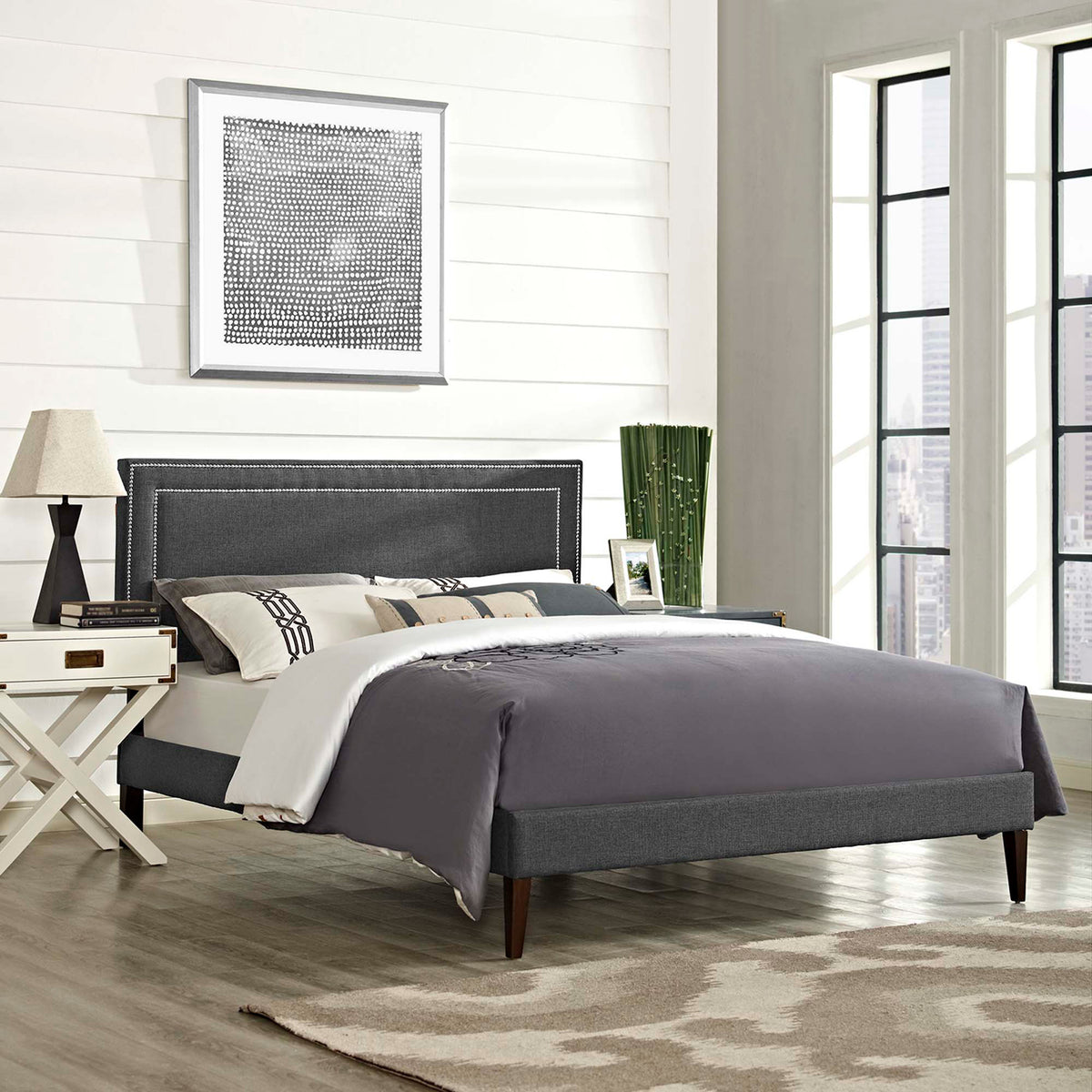 Volga Fabric Platform Bed Gray