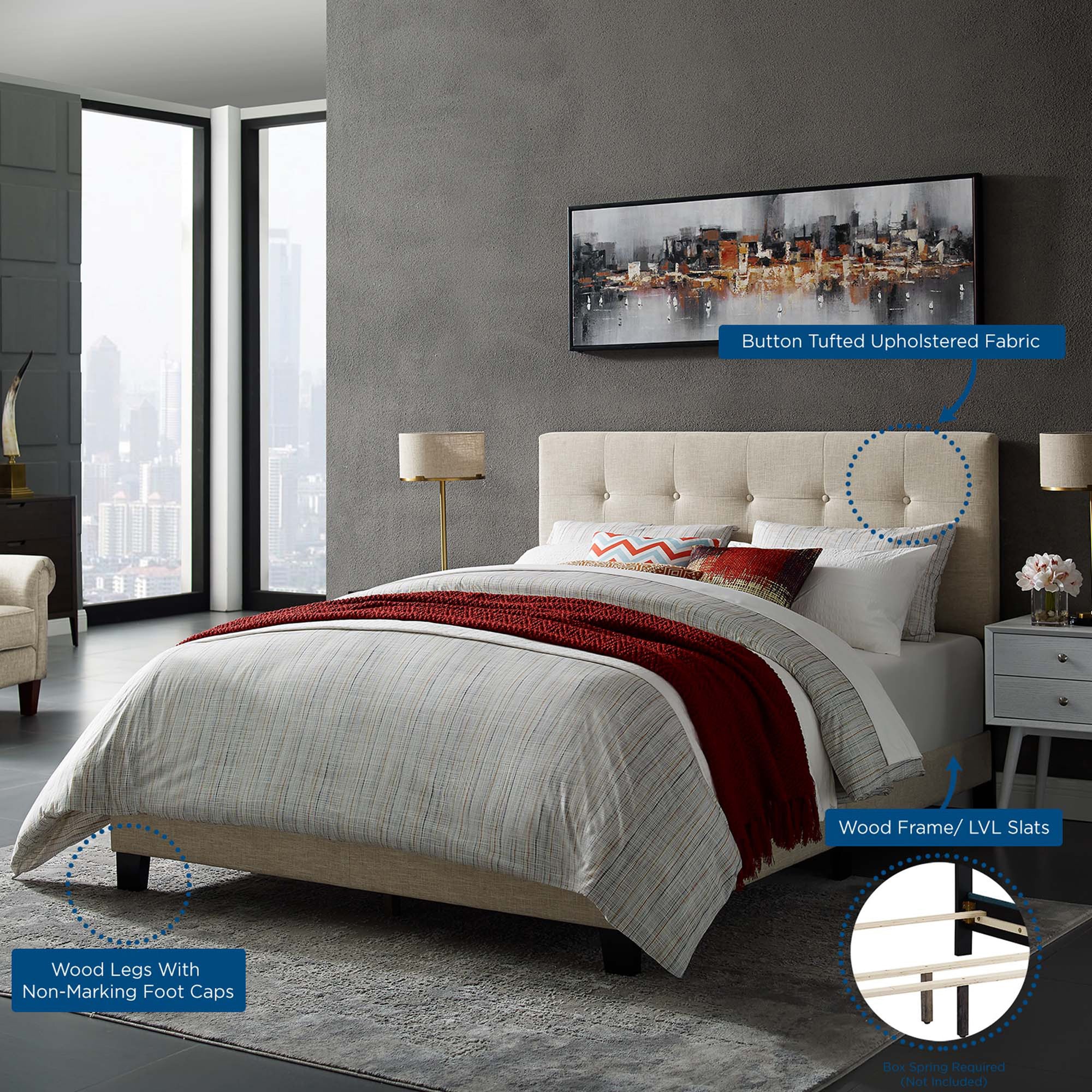 Amherst Upholstered Fabric Bed Beige