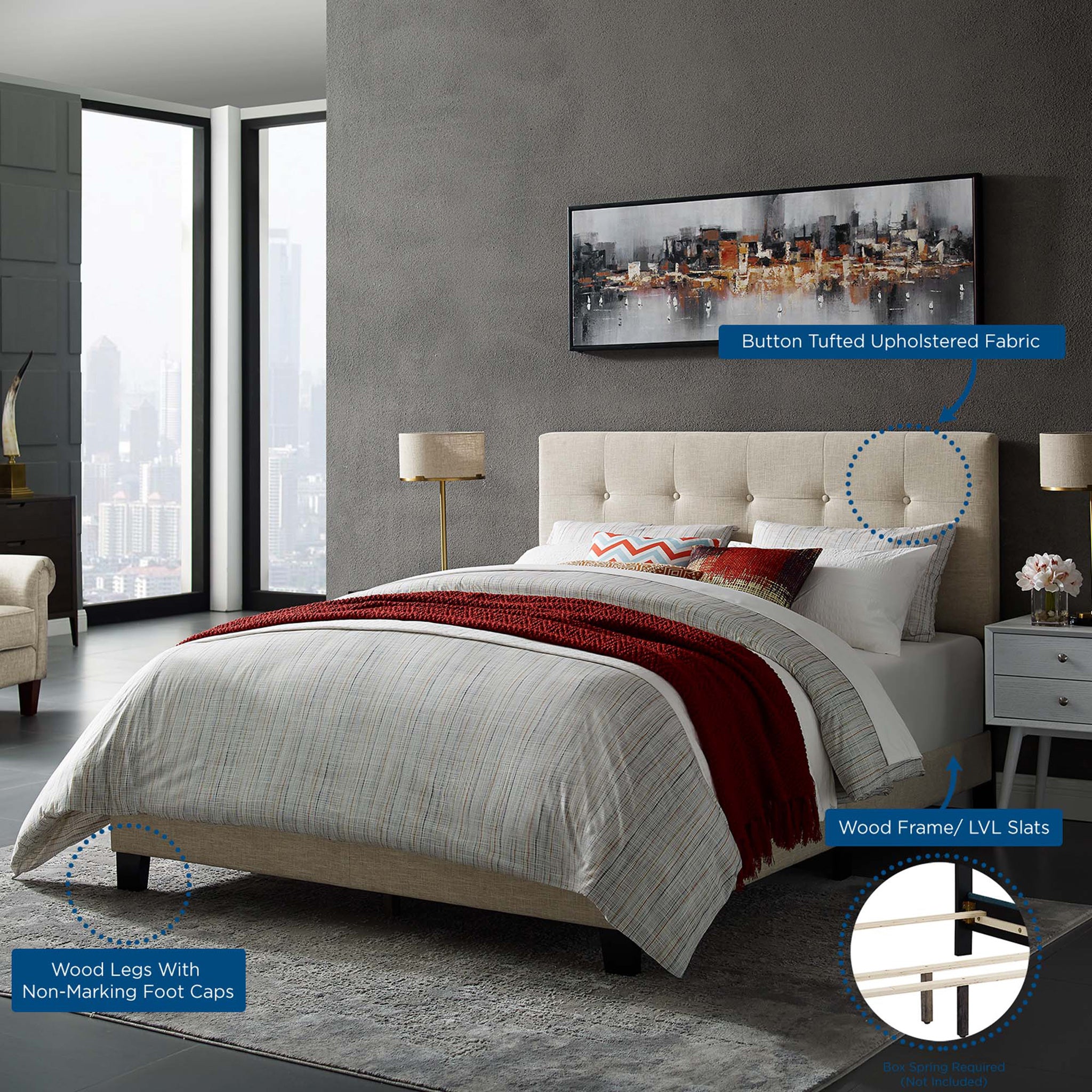 Amherst Upholstered Fabric Bed Beige