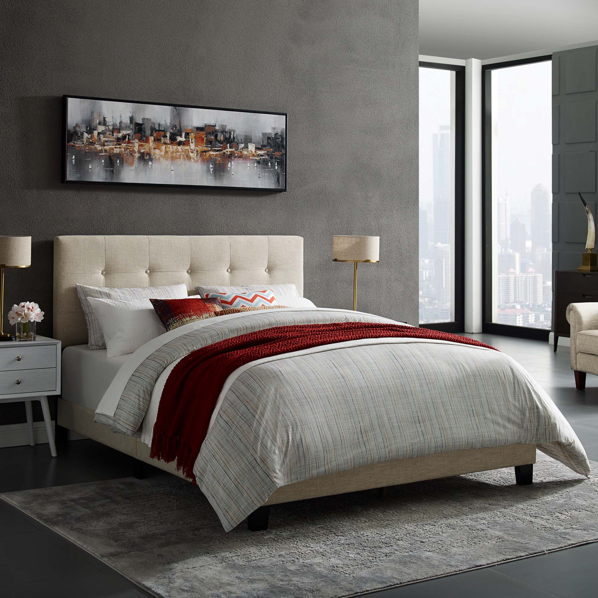 Amherst Upholstered Fabric Bed Beige