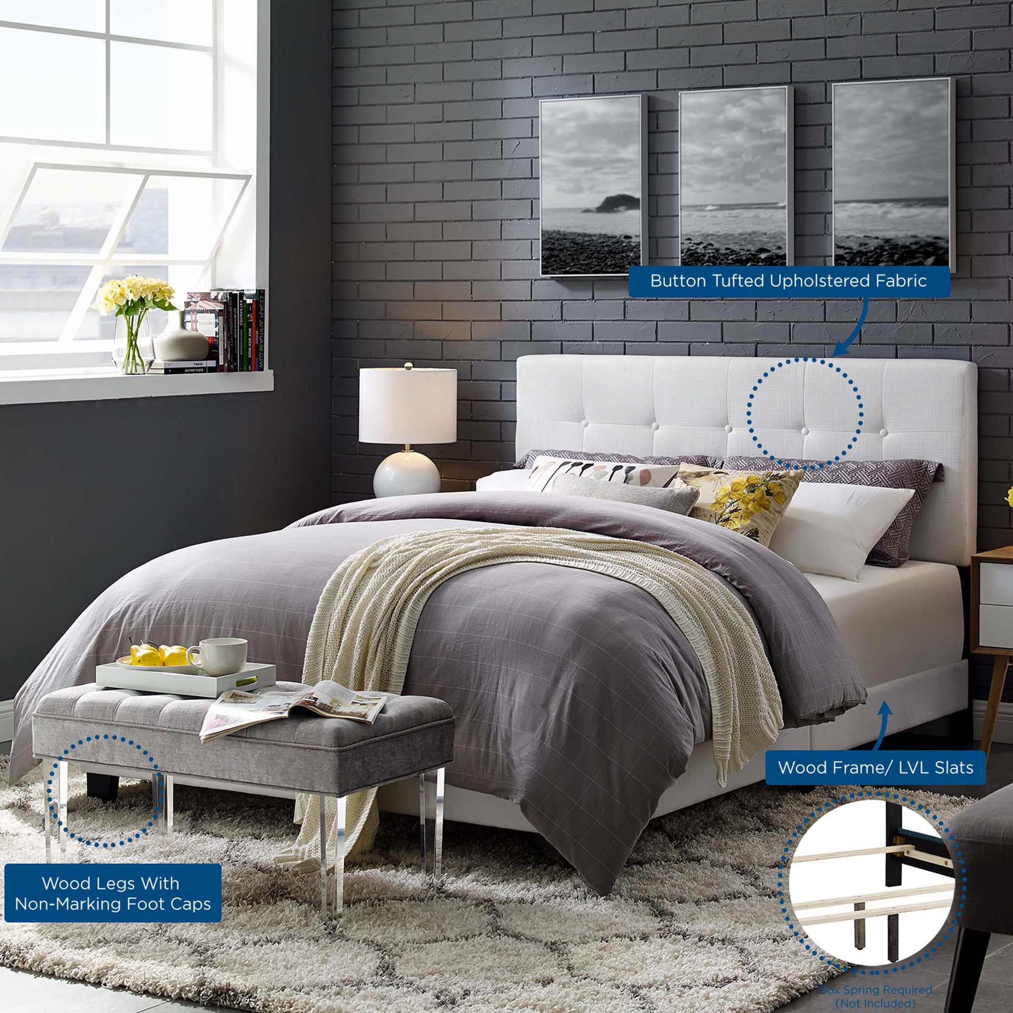 Amherst Upholstered Fabric Bed White