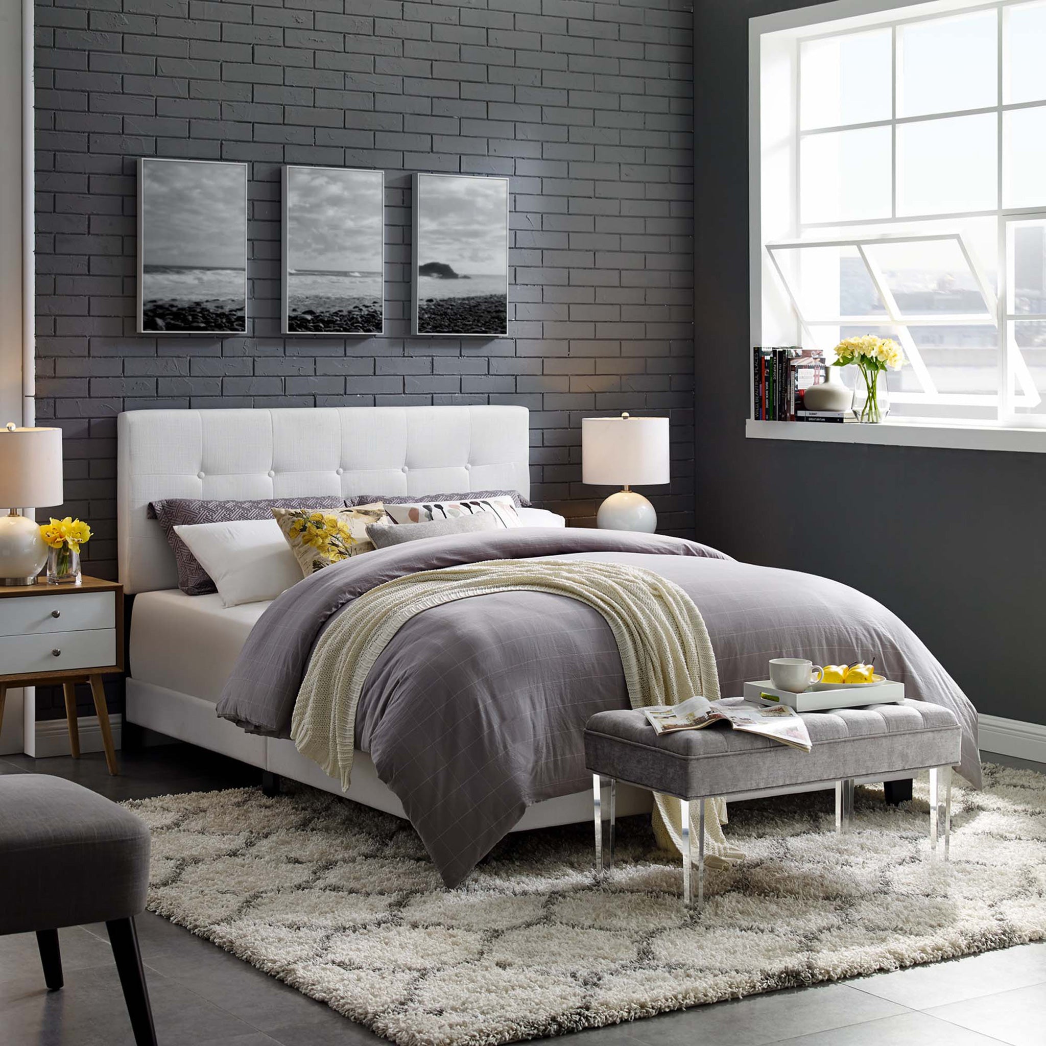 Amherst Upholstered Fabric Bed White