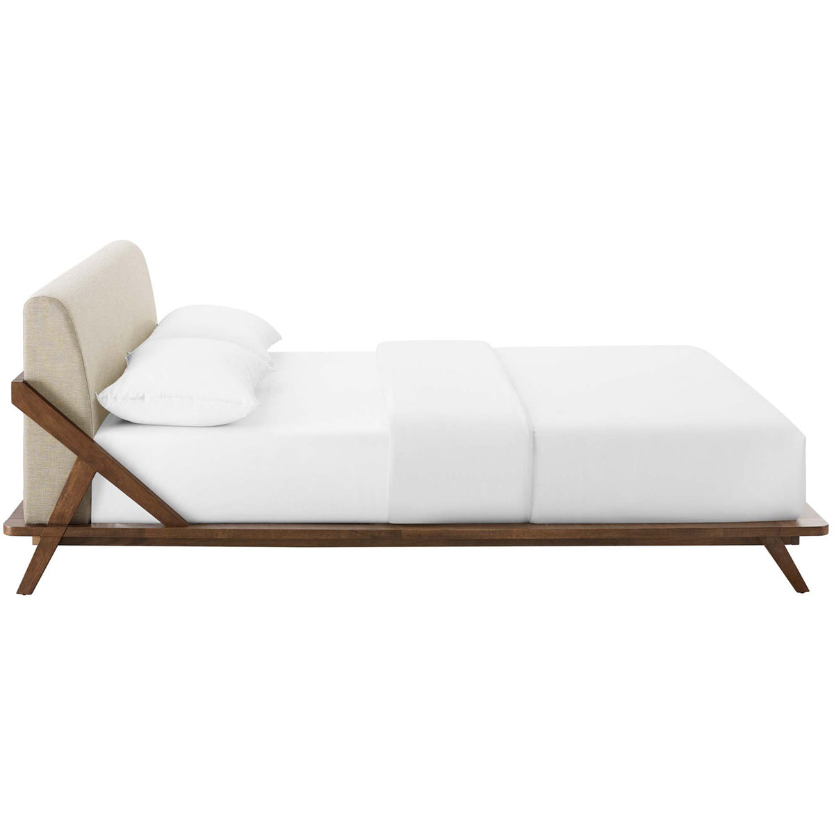 Larry Fabric Platform Bed Walnut/Beige