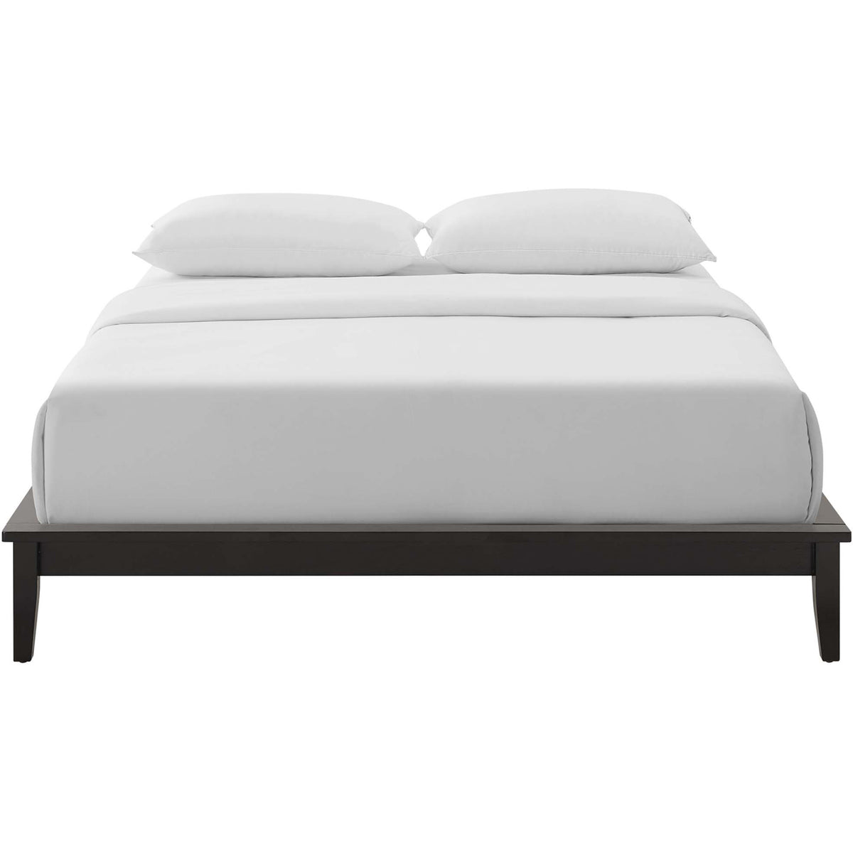 Low-profile cappuccino platform bed frame with a clean-lined footboard and tapered legs || MOD-6055-CAP || front_studio