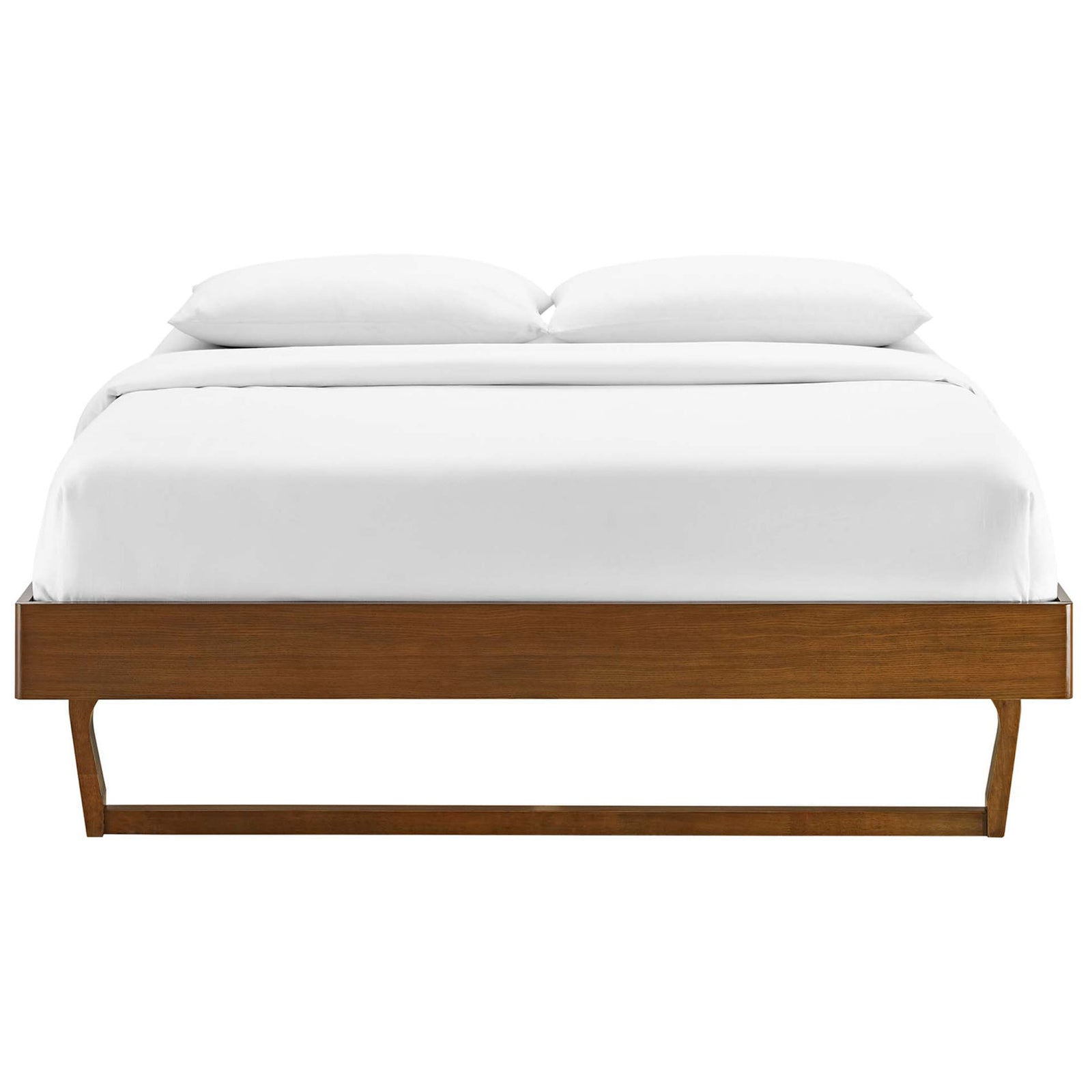 Crisp, minimalist platform bed in rich walnut showcasing a strong frame and balanced proportions || MOD-6214-WAL || front_studio