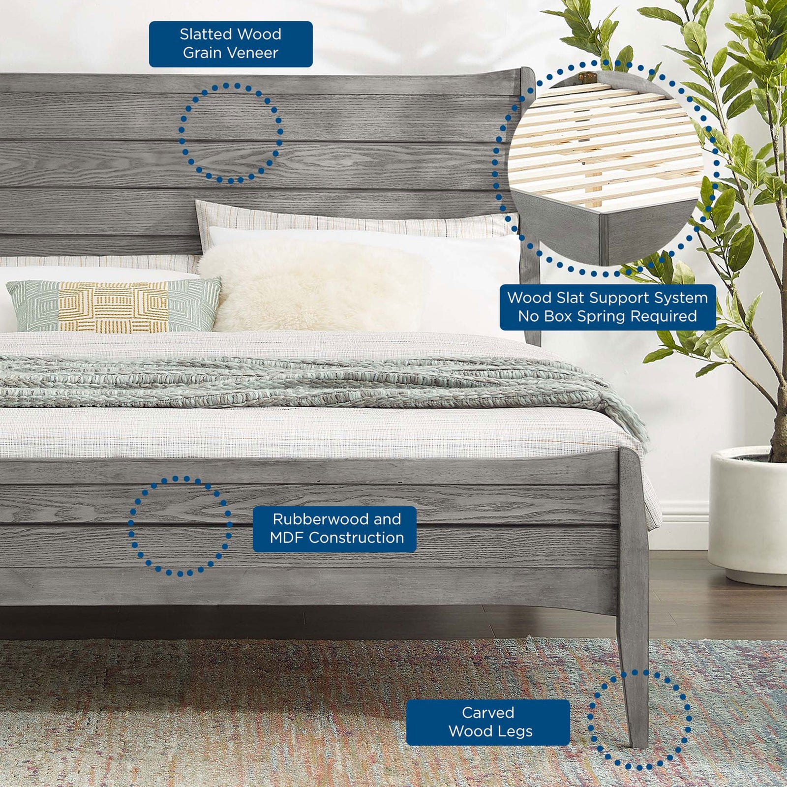 Rubberwood and MDF construction with wood grain veneer offer lasting, timeless appeal || MOD-6238-GRY || callout_room