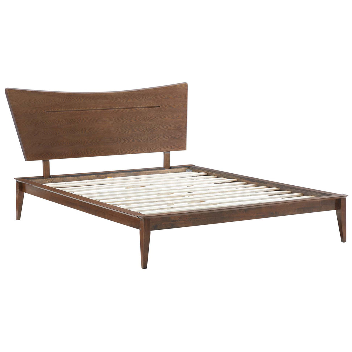 Wood slat platform and solid frame provide reliable support and eliminate the need for a box spring || MOD-6250-WAL || front_angle_studio