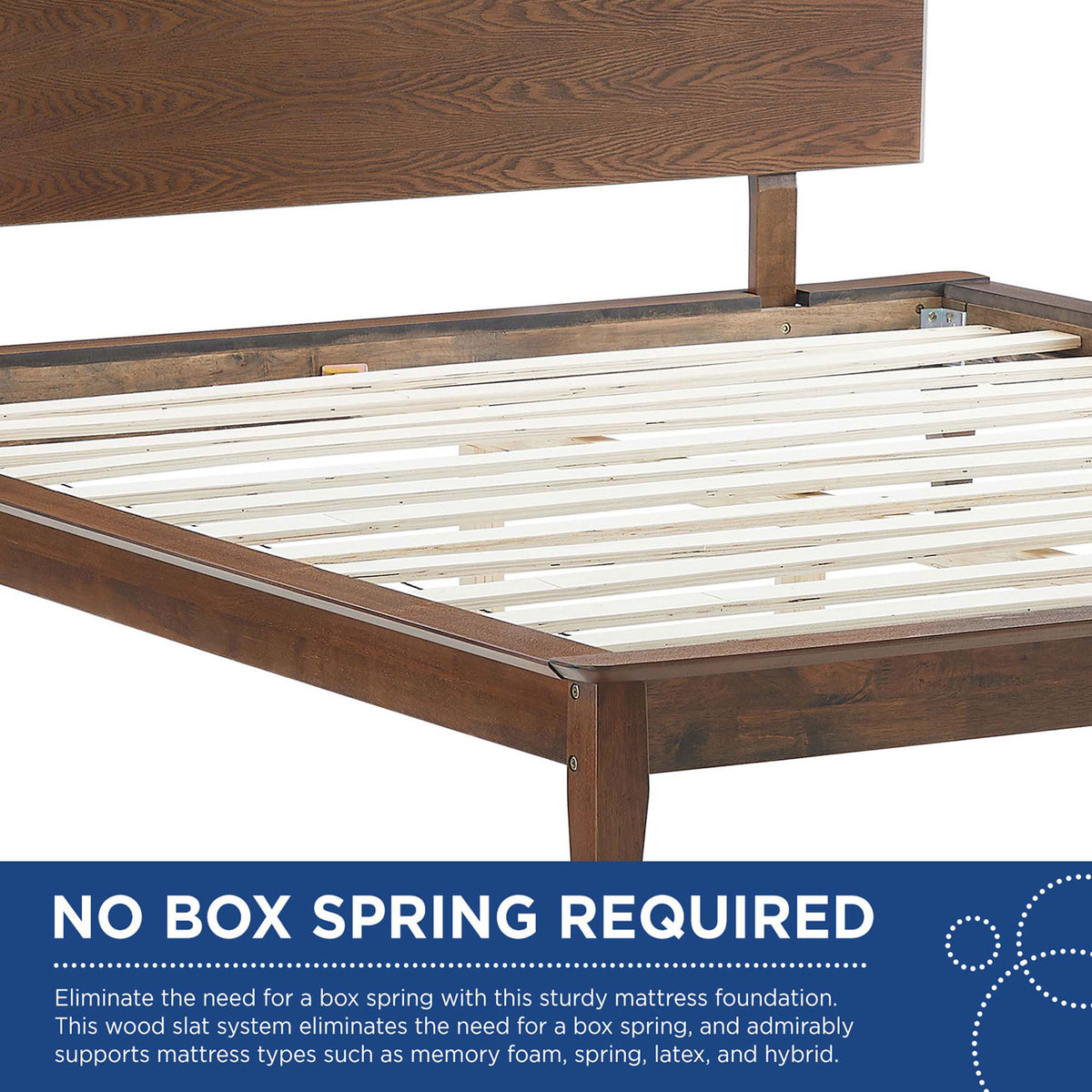 No box spring required thanks to the robust wood slat support system on this platform bed || MOD-6250-WAL || callout_studio