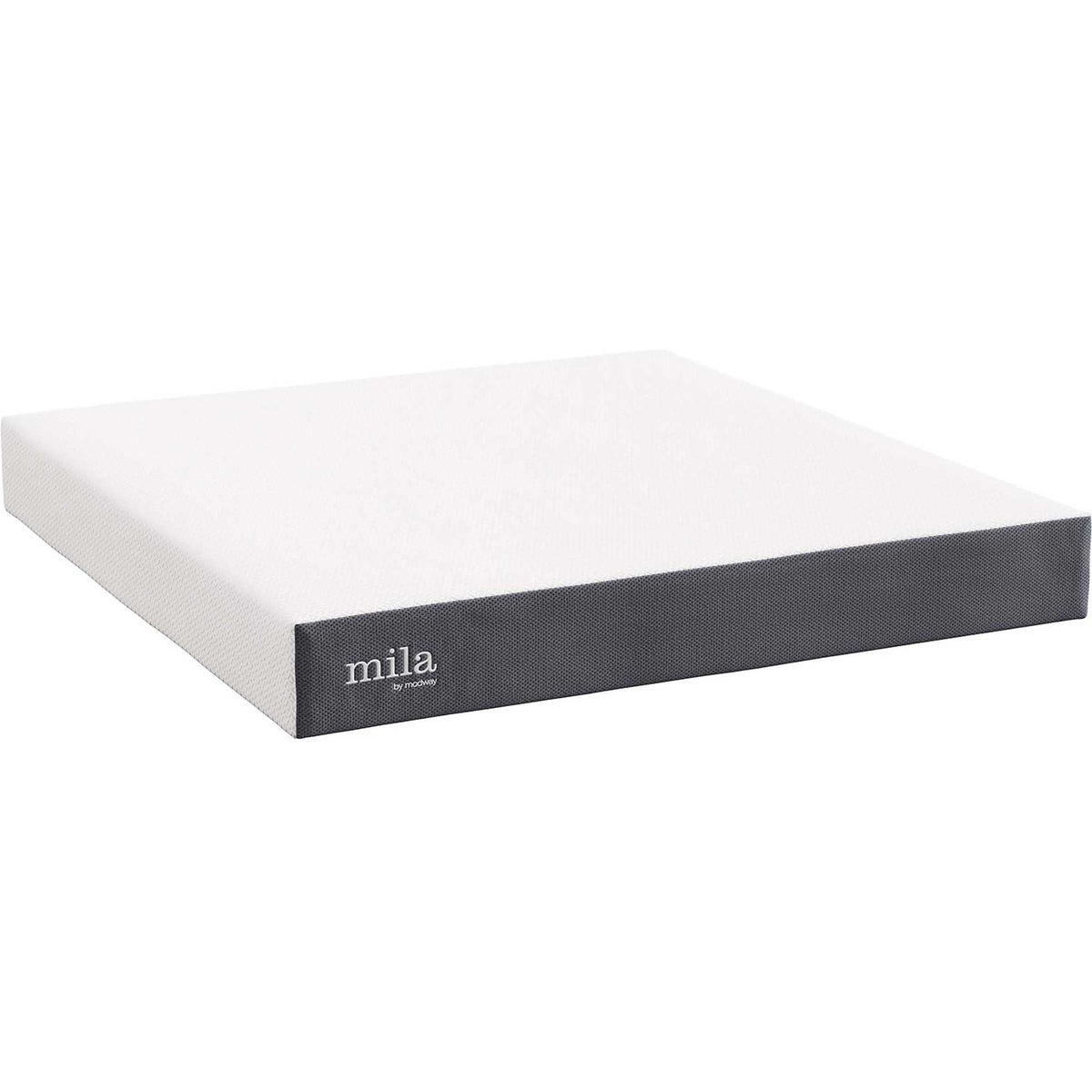 A white knit surface meets a textured gray border on this 10-inch king memory foam mattress || MOD-6263-WHI || front_angle_studio