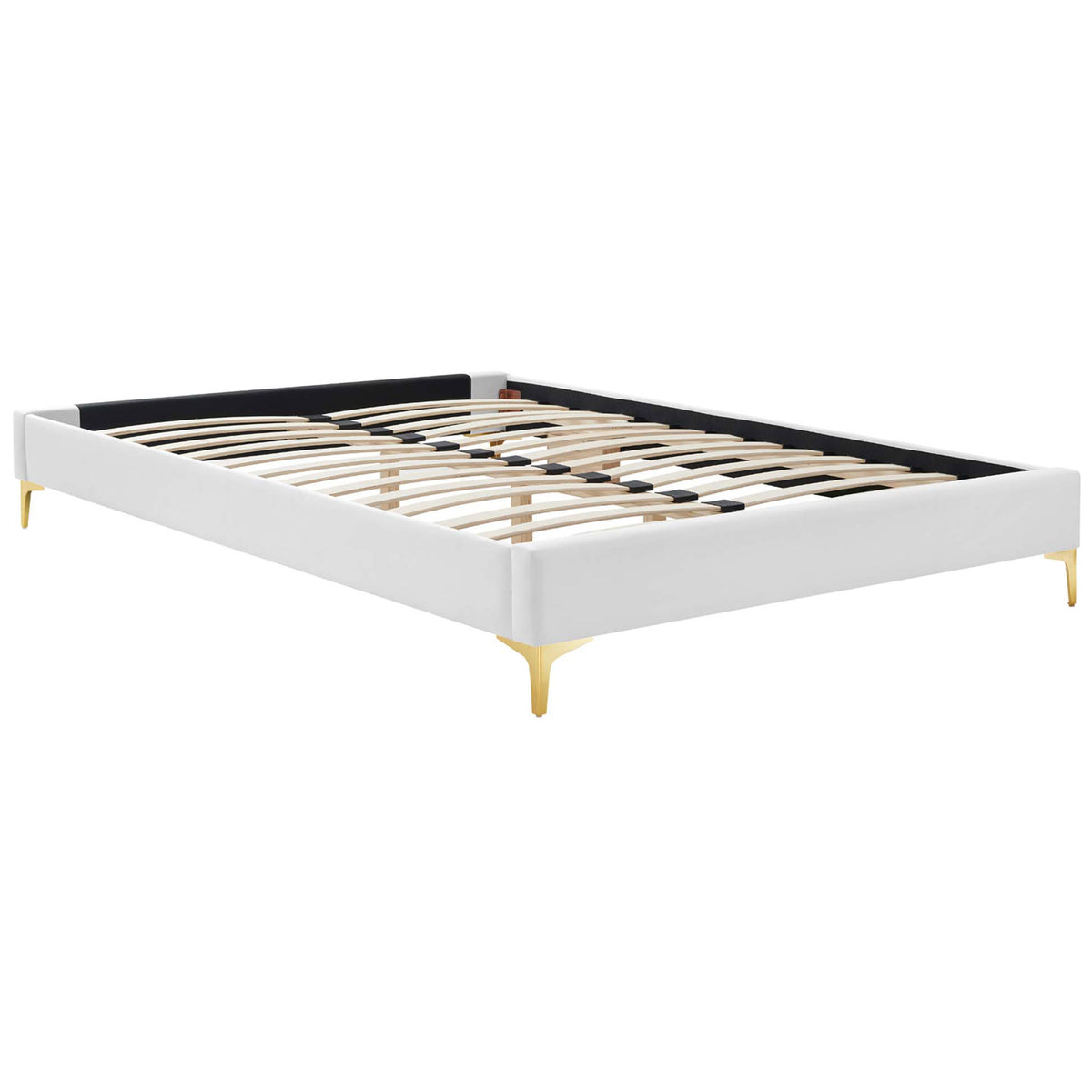 Sturdy wood slat platform with reinforced center beam supports your mattress || MOD-6275-WHI || front_angle_studio