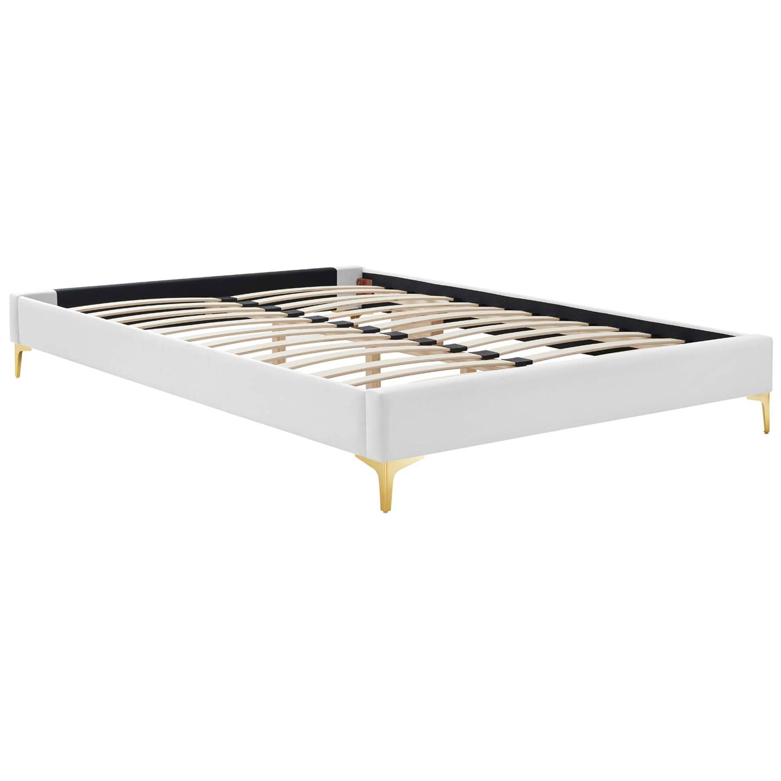 Sturdy wood slat platform with reinforced center beam supports your mattress || MOD-6275-WHI || front_angle_studio