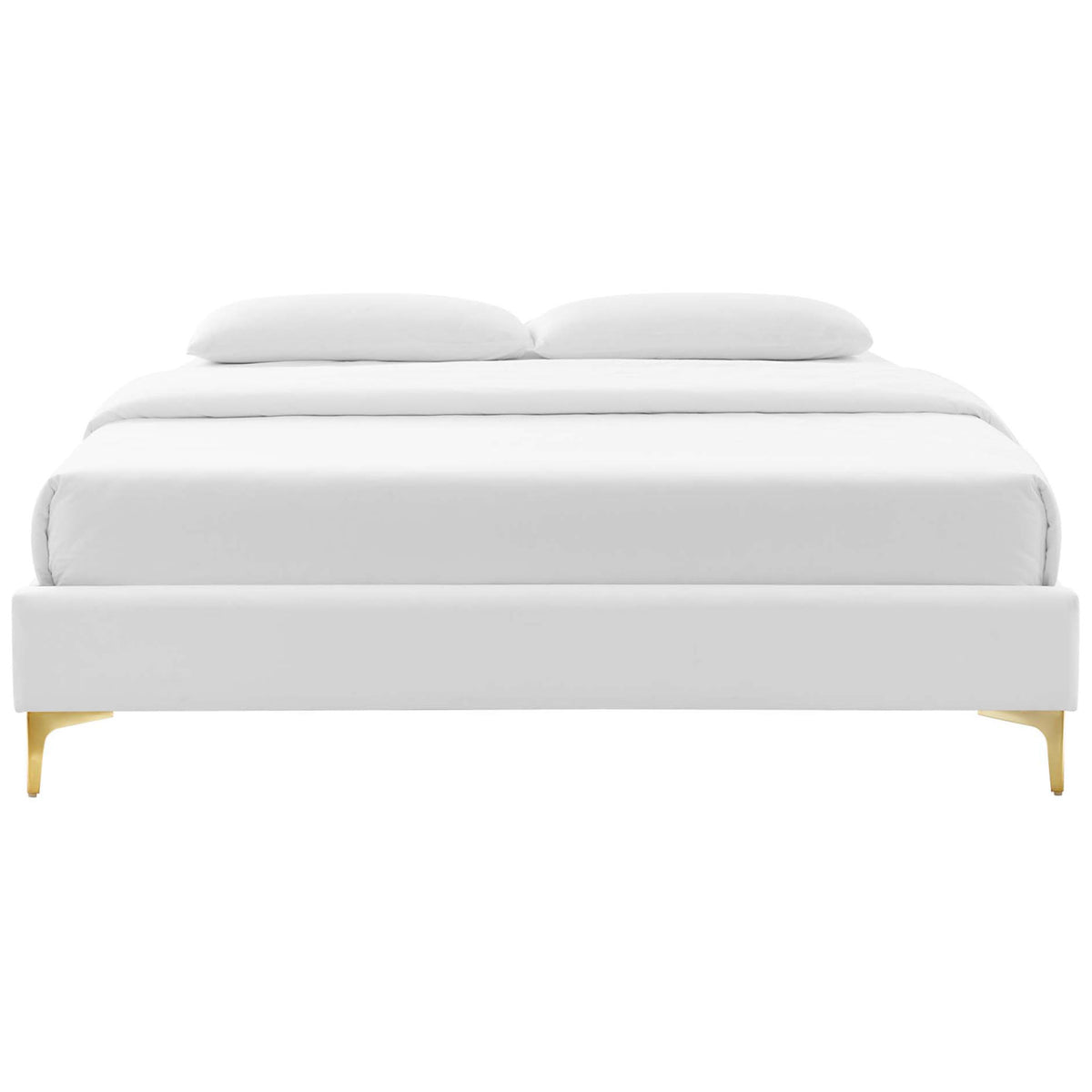 Minimalist silhouette with clean lines, supportive frame, and gleaming gold feet || MOD-6275-WHI || front_studio