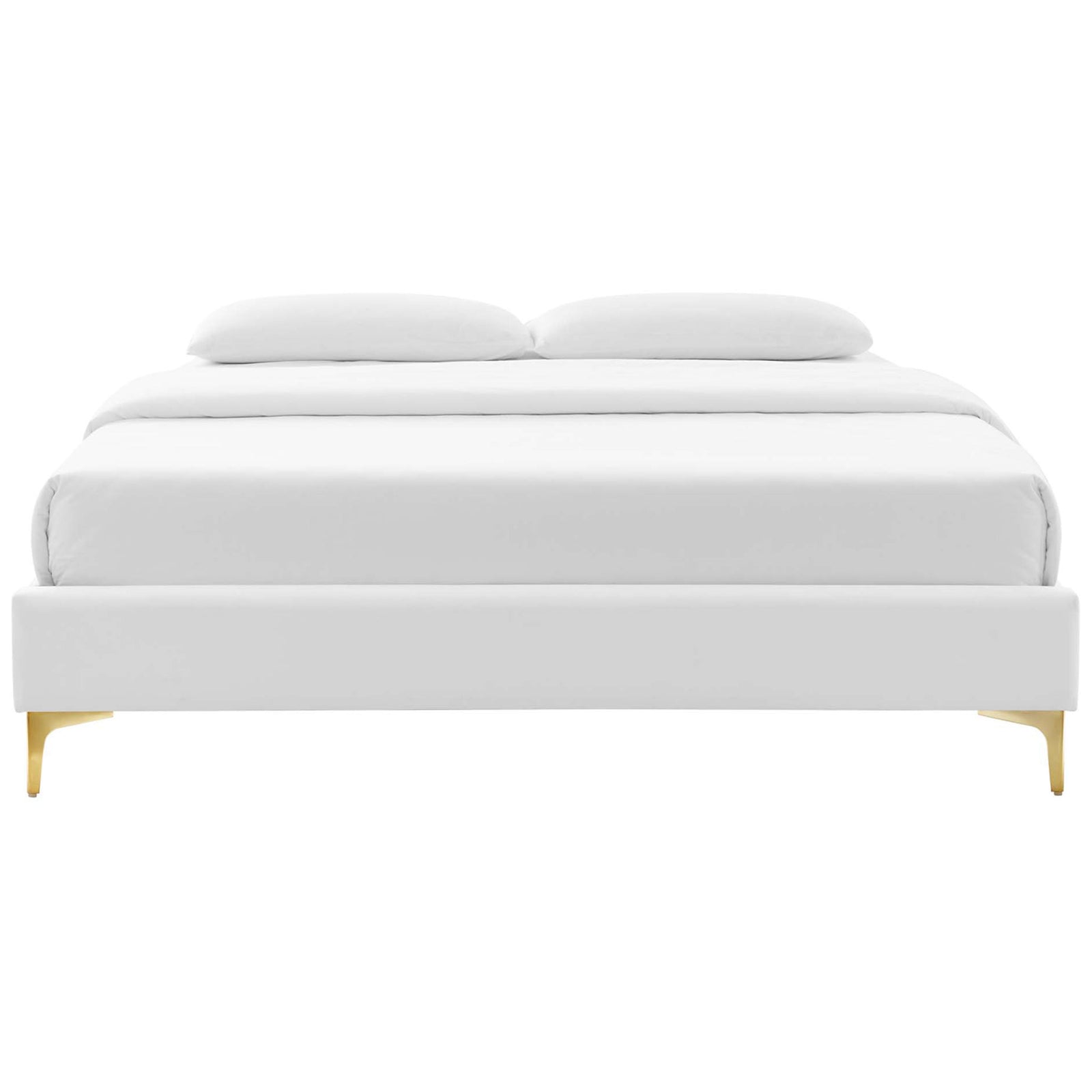 Minimalist silhouette with clean lines, supportive frame, and gleaming gold feet || MOD-6275-WHI || front_studio