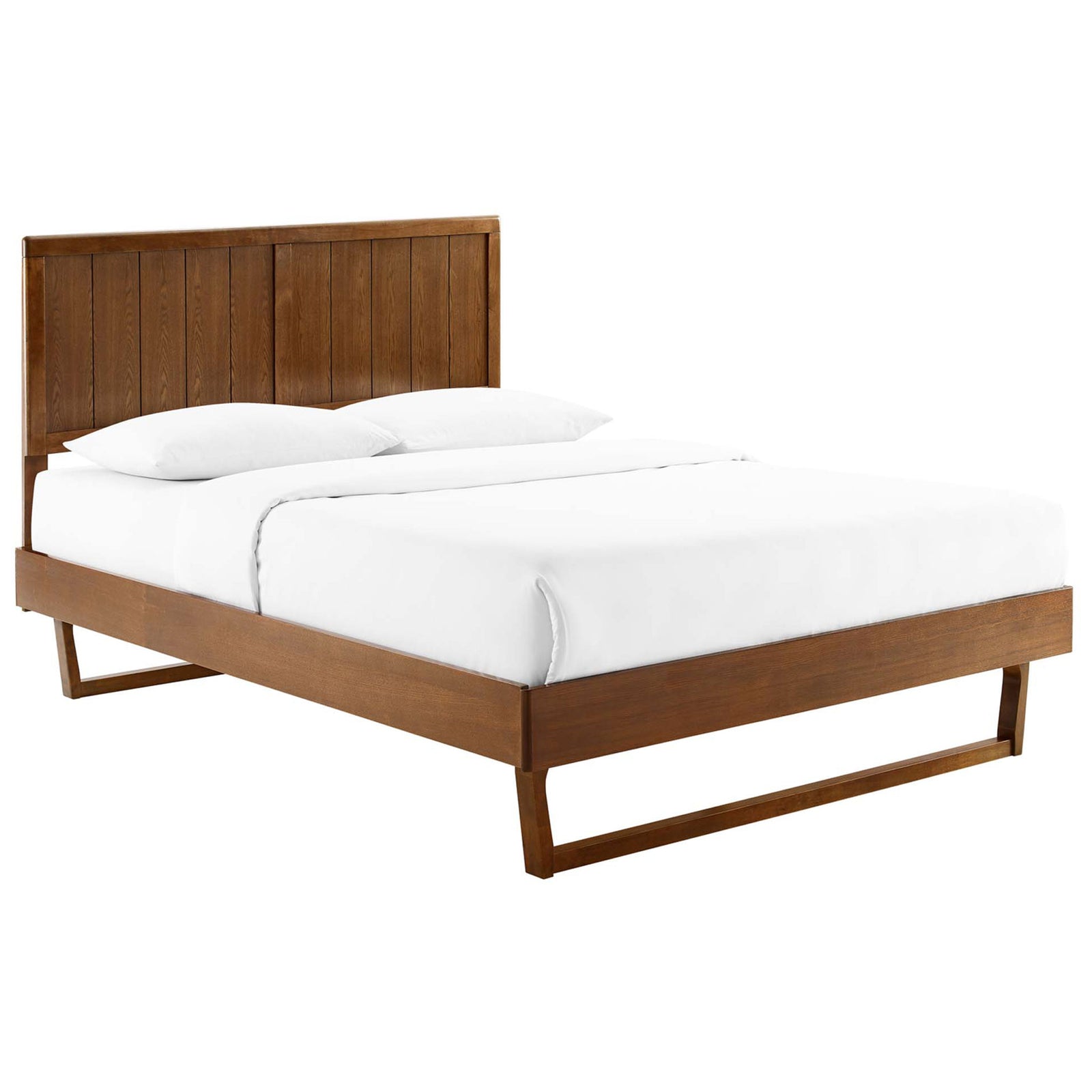 Warm walnut finish and low-profile frame bring mid-century charm to this panel headboard bed || MOD-6378-WAL || front_angle_studio