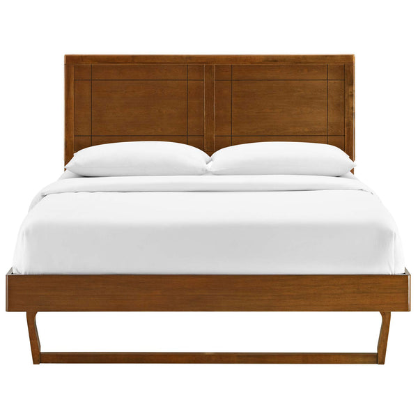 Framed window pane headboard crowns a streamlined walnut platform base with sled legs || MOD-6381-WAL || front_studio