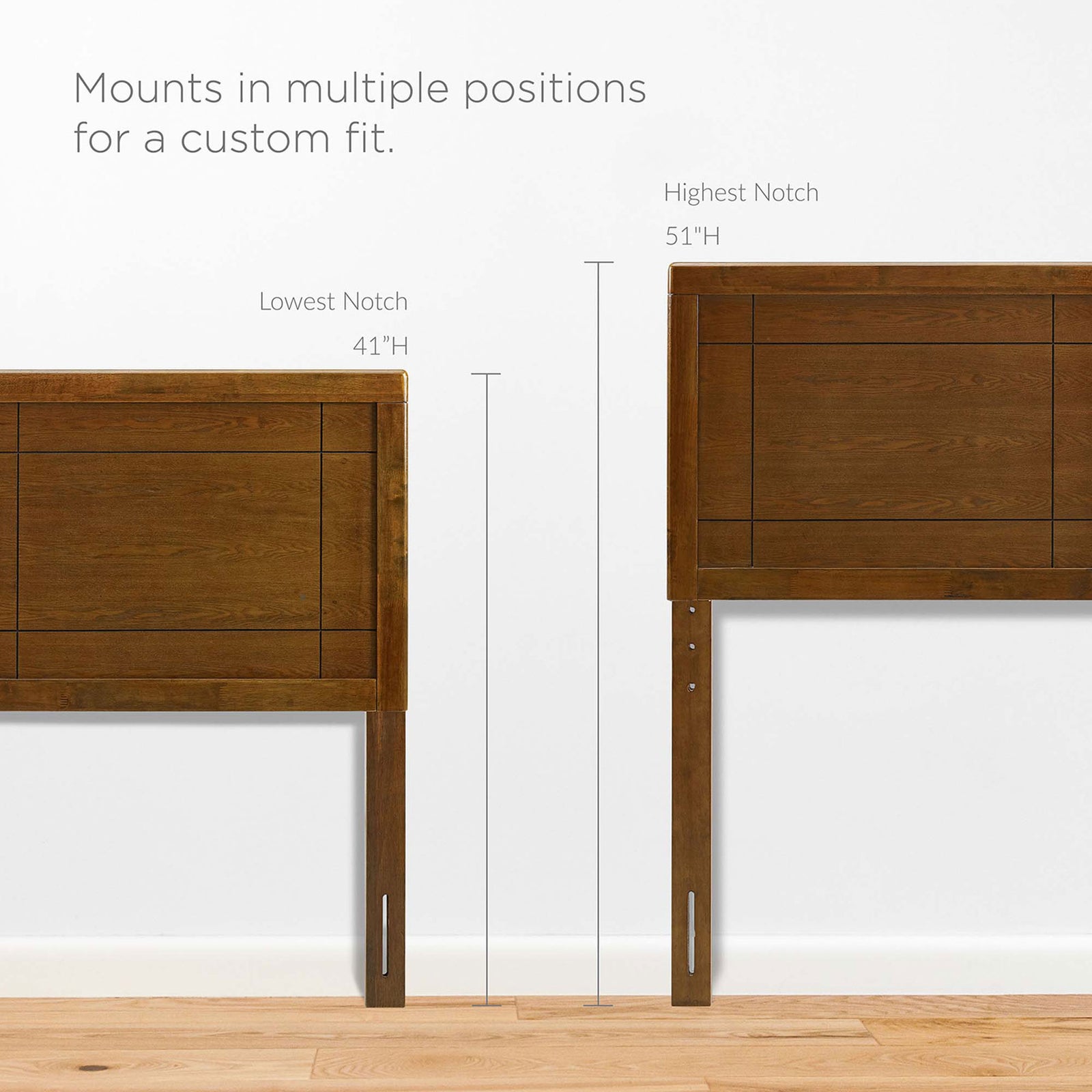 Headboard height adjusts from 41 to 51 inches for a tailored fit || MOD-6382-WAL || dimension_room