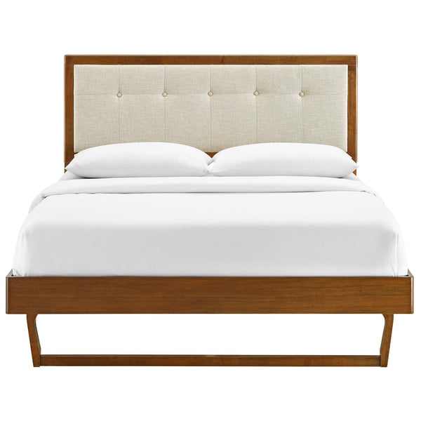 Button-tufted headboard framed in warm walnut over a clean, modern platform base || MOD-6384-WAL-BEI || front_studio