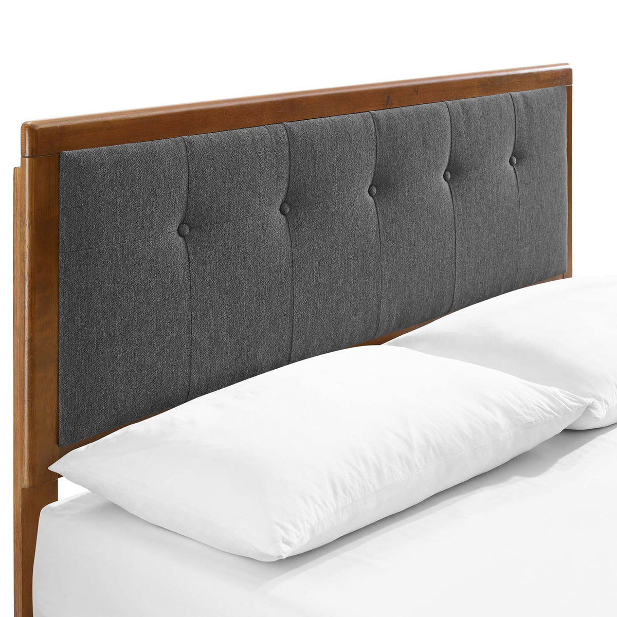 Button-tufted charcoal upholstery framed in rich walnut wood || MOD-6384-WAL-CHA || detail_studio