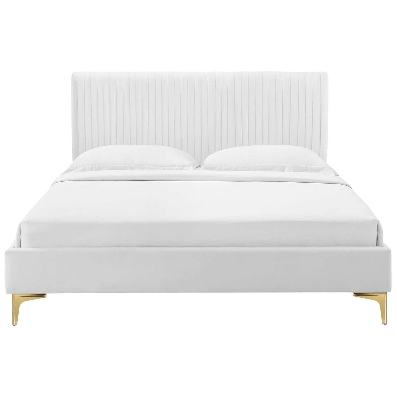 Channel-tufted velvet headboard and clean lines bring refined comfort in white. || MOD-6595-WHI || front_studio