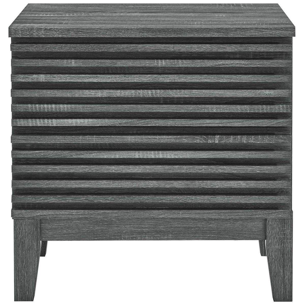 Front view of charcoal nightstand with horizontal slatted drawer fronts || MOD-6964-CHA || front_studio