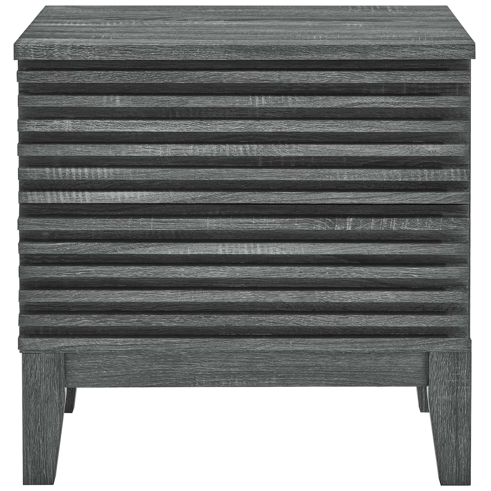 Front view of charcoal nightstand with horizontal slatted drawer fronts || MOD-6964-CHA || front_studio