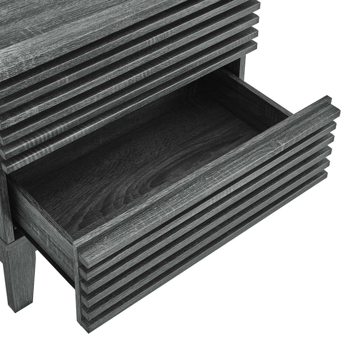 Open drawer showcasing spacious storage inside the charcoal nightstand || MOD-6964-CHA || storage_open_studio